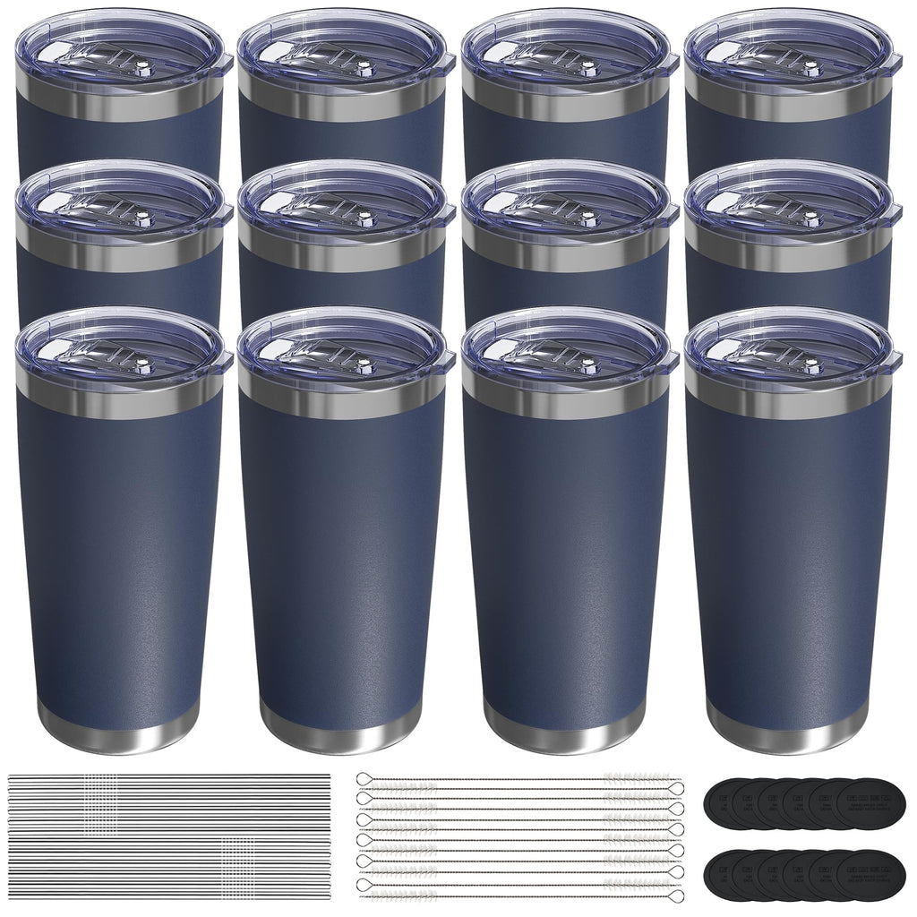 Travel Coffee Tumbler 20oz, Travel Coffee Mug with Dual Lids and Straw, Stainless Steel Double Wall Vacuum Insulated Tumbler for Hot/Iced Drinks (Textured Matte, Navy Blue)