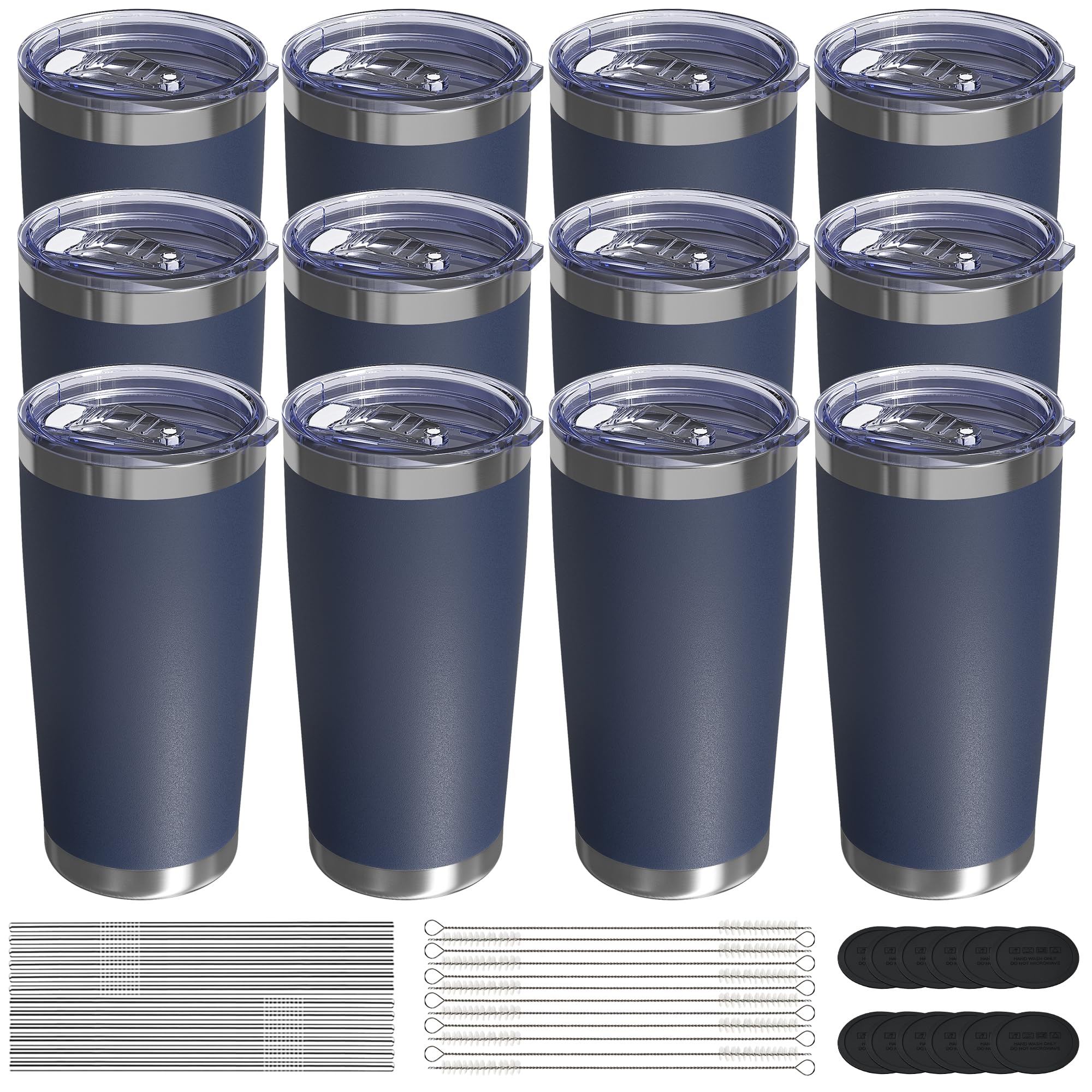 Travel Coffee Tumbler 20oz, Travel Coffee Mug with Dual Lids and Straw, Stainless Steel Double Wall Vacuum Insulated Tumbler for Hot/Iced Drinks (Textured Matte, Navy Blue)