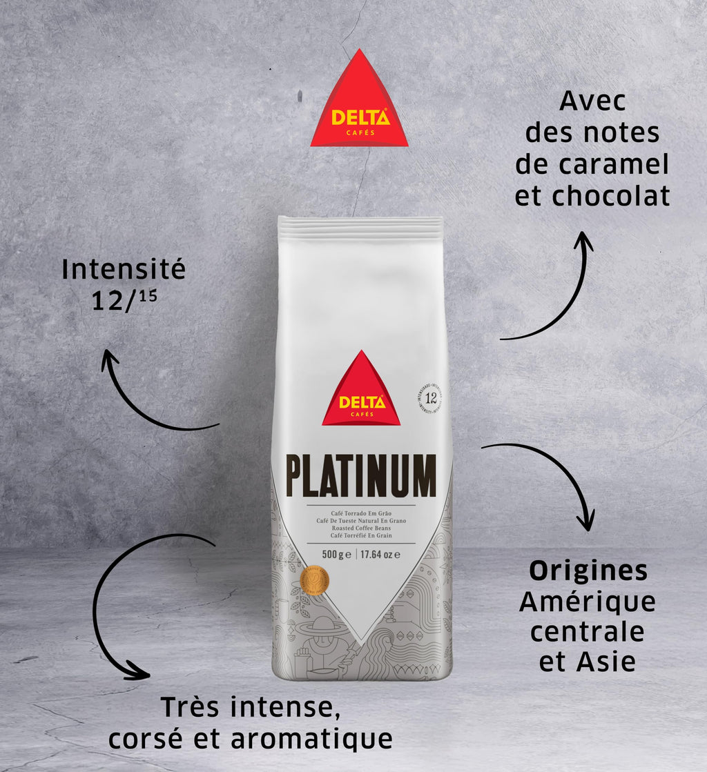Delta Cafés Platinum Whole Bean Coffee 35.2oz Intense Espresso Beans Medium Roast Coffee