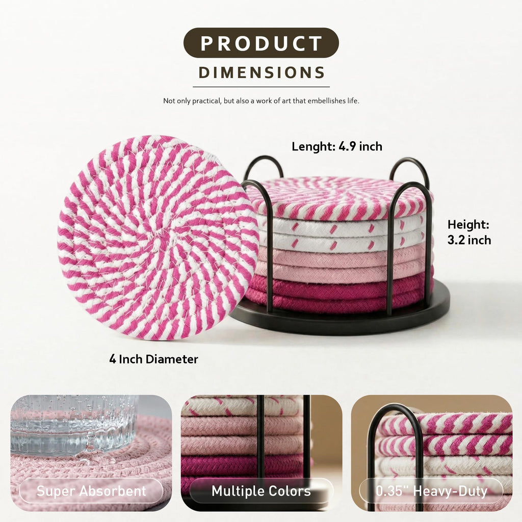 Lazebox Coasters Set of 8 for Drinks, 4 Inch Large Coasters for Coffee Table, Tabletop Protection for Hot & Cold Drinks, Versatile Coasters for Home Decor, Non-Slip & Easy to Clean, Coffee