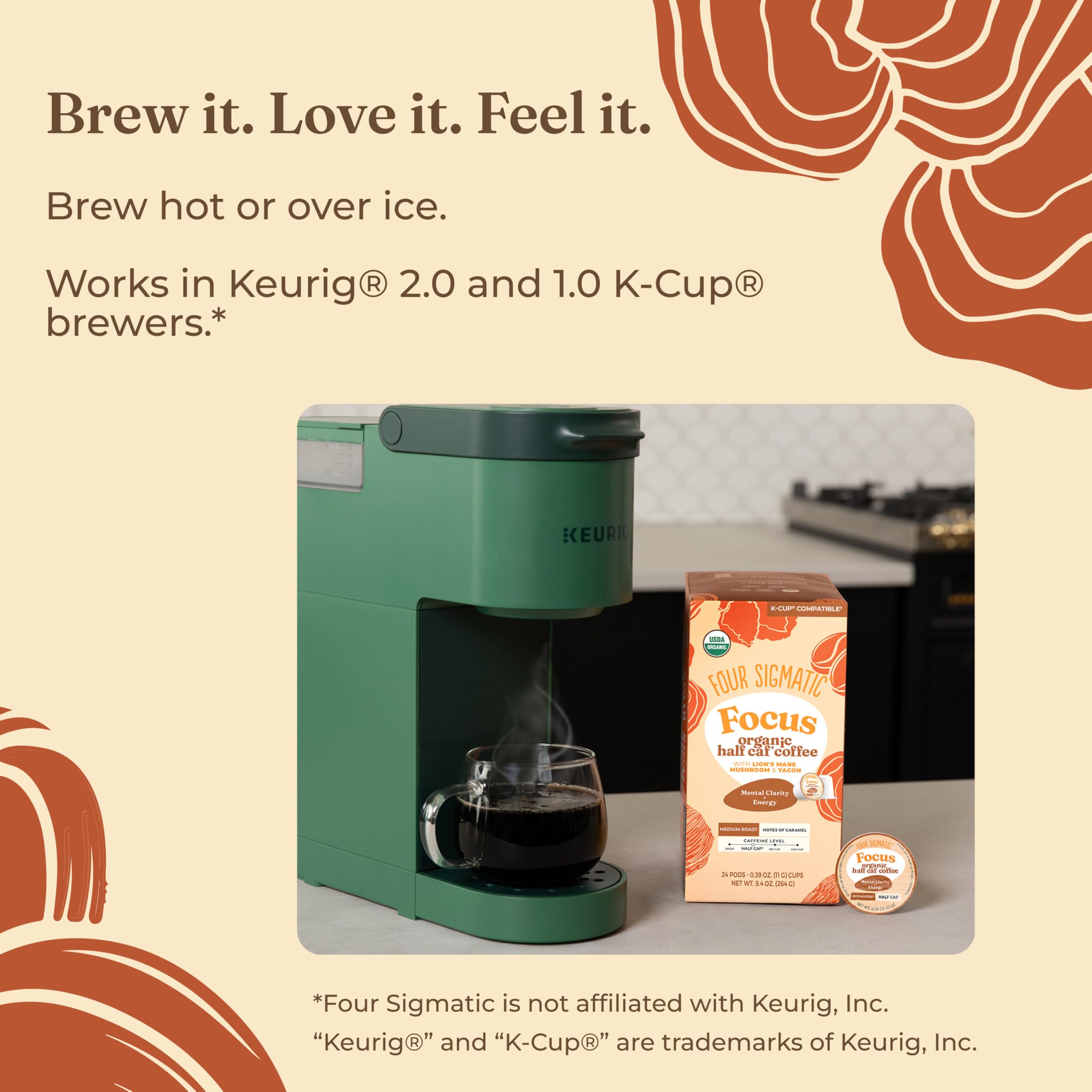 Four Sigmatic Mushroom Coffee K-Cups | Organic Dark Roast Coffee with Lion’s Mane Mushroom Powder & Yacon | Focus & Immune Support | Vegan & Keto | Sustainable Pods | 24 Count