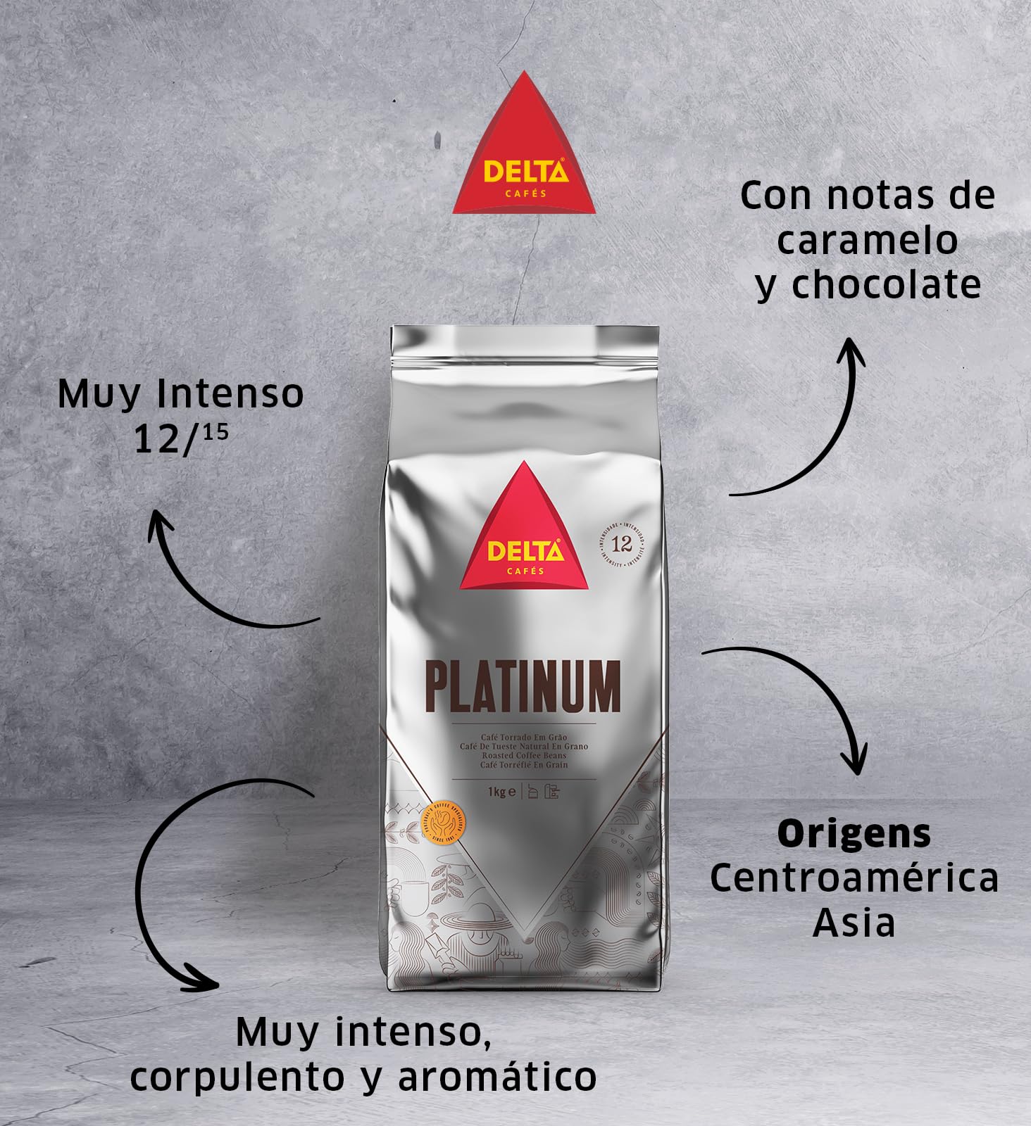 Delta Cafés Platinum Whole Bean Coffee 35.2oz Intense Espresso Beans Medium Roast Coffee