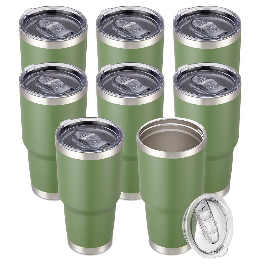 30 oz Tumbler with Lid Stainless Steel Tumblers Bulk Vacuum Insulated Cup Reusable Powder Coated Travel Mug Double Wall Leak Proof Cups Keep Cold Drinks for 12 Hours Black, Set of 8
