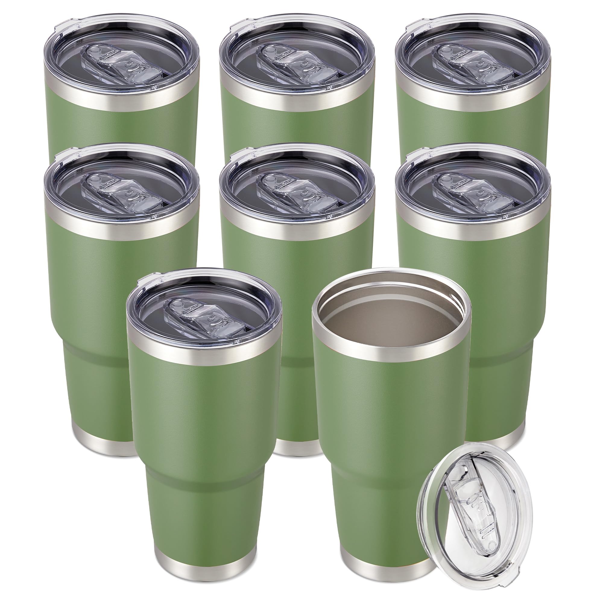 30 oz Tumbler with Lid Stainless Steel Tumblers Bulk Vacuum Insulated Cup Reusable Powder Coated Travel Mug Double Wall Leak Proof Cups Keep Cold Drinks for 12 Hours Black, Set of 8