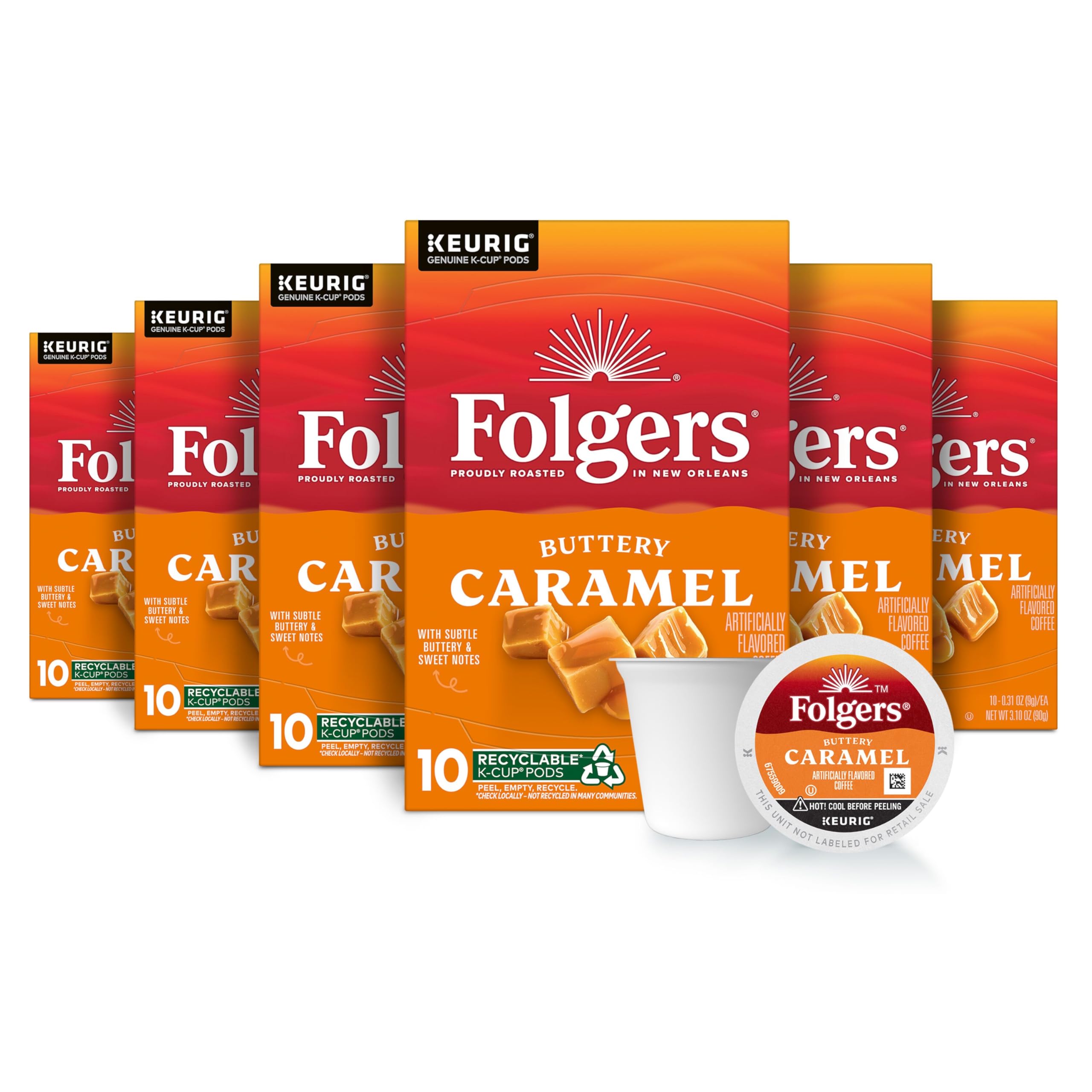 Folgers French Vanilla Artificially Flavored Coffee, Keurig K-Cup pods, 10 Count Box (Pack of 6)
