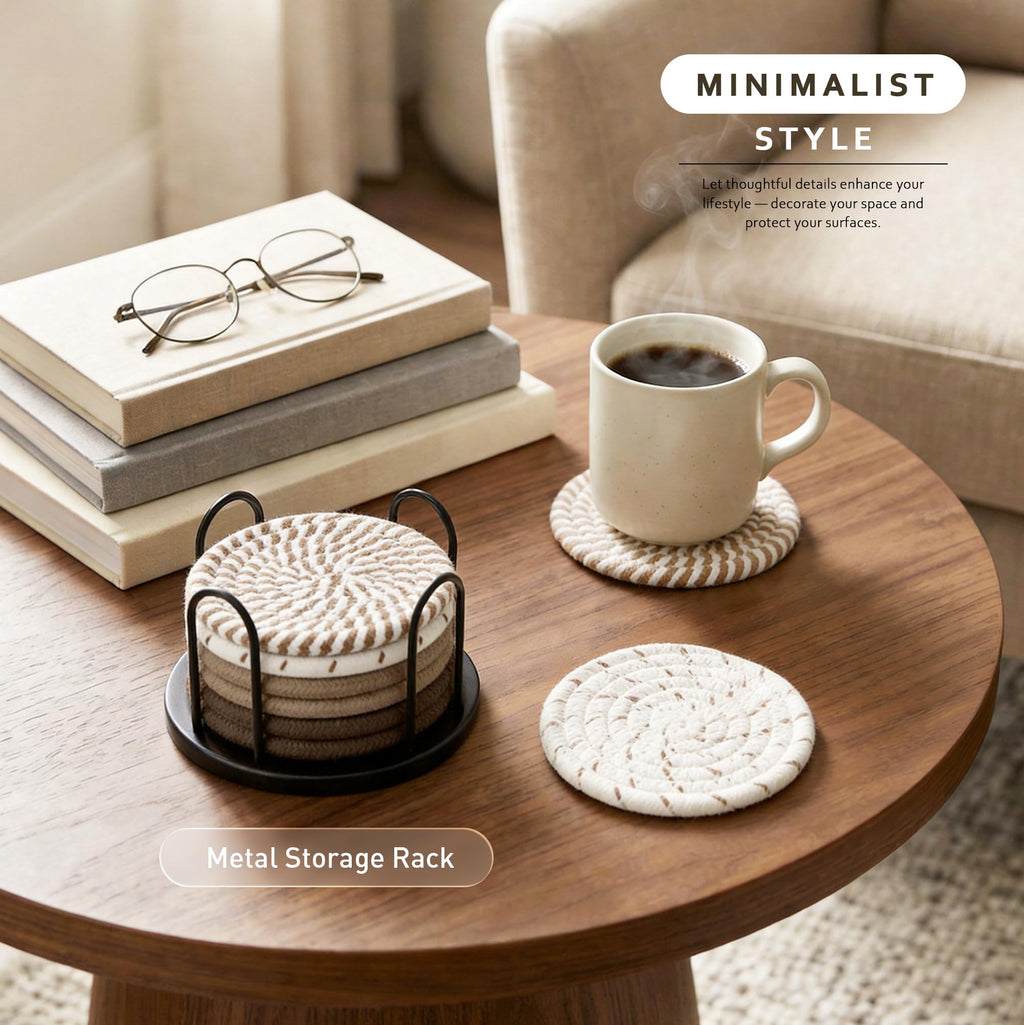 Lazebox Coasters Set of 8 for Drinks, 4 Inch Large Coasters for Coffee Table, Tabletop Protection for Hot & Cold Drinks, Versatile Coasters for Home Decor, Non-Slip & Easy to Clean, Coffee