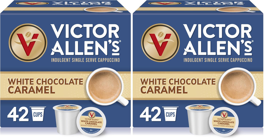 Victor Allen's Coffee White Chocolate Caramel Flavored Cappuccino, 42 Count, Single Serve Cups for Keurig K-Cup Brewers