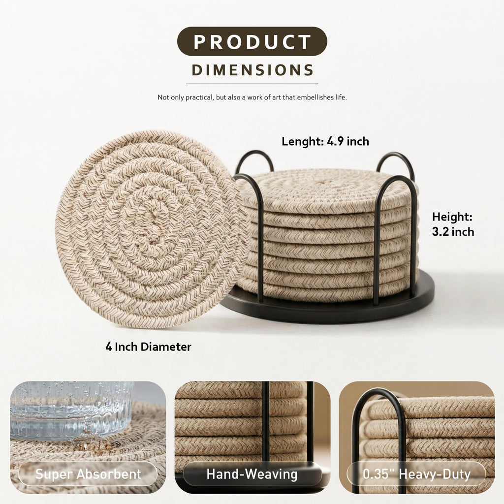 Lazebox Coasters Set of 8 for Drinks, 4 Inch Large Coasters for Coffee Table, Tabletop Protection for Hot & Cold Drinks, Versatile Coasters for Home Decor, Non-Slip & Easy to Clean, Coffee