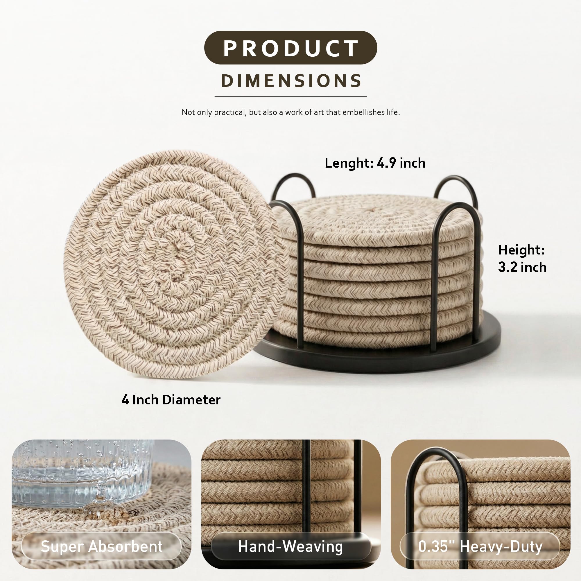 Lazebox Coasters Set of 8 for Drinks, 4 Inch Large Coasters for Coffee Table, Tabletop Protection for Hot & Cold Drinks, Versatile Coasters for Home Decor, Non-Slip & Easy to Clean, Coffee