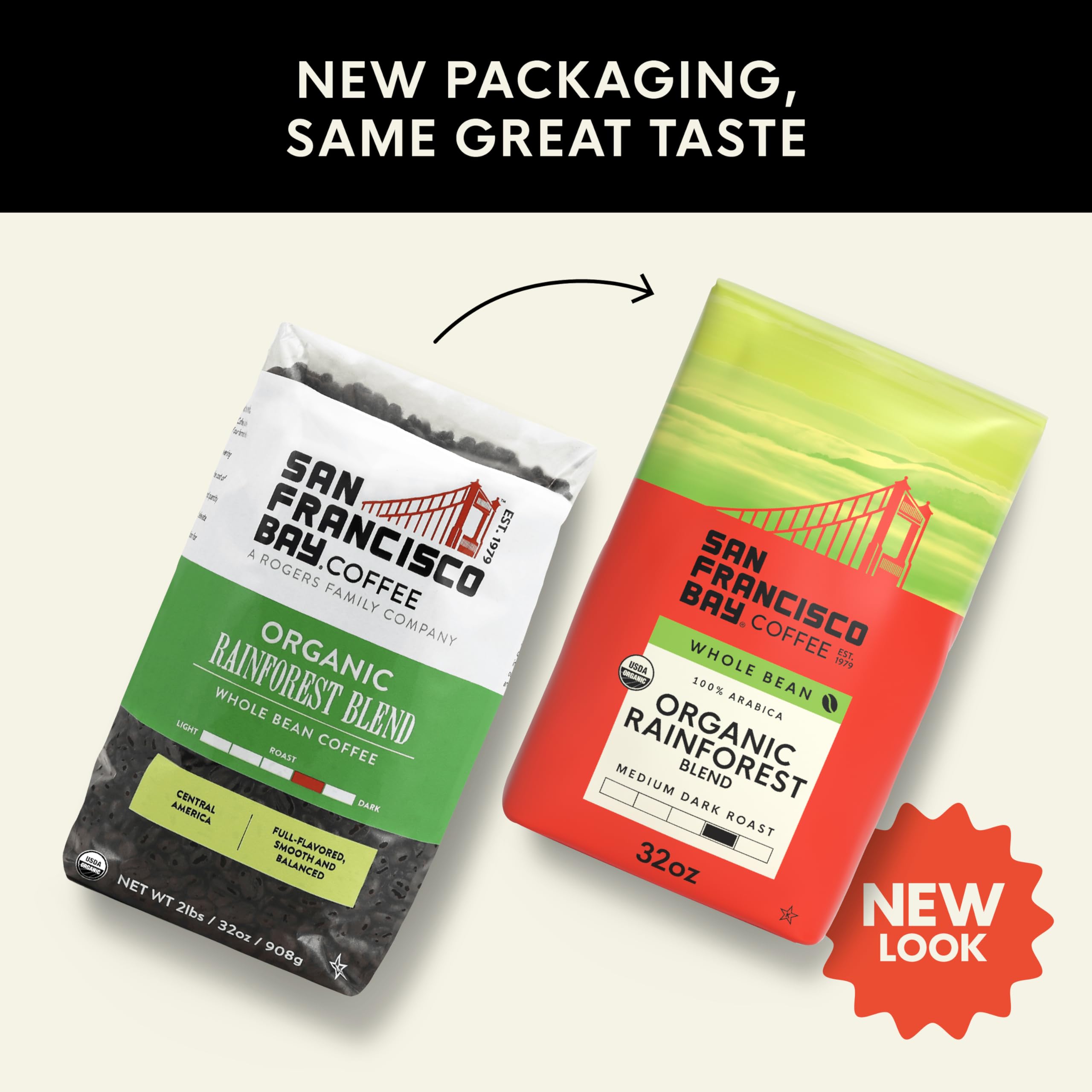 San Francisco Bay Coffee - Medium-Dark Roast Whole Bean Coffee - Fog Chaser (2 lb bag)
