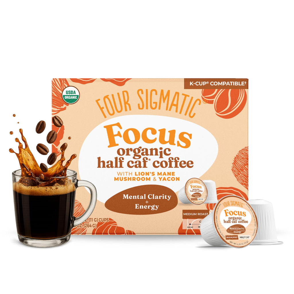 Four Sigmatic Mushroom Coffee K-Cups | Organic Dark Roast Coffee with Lion’s Mane Mushroom Powder & Yacon | Focus & Immune Support | Vegan & Keto | Sustainable Pods | 24 Count
