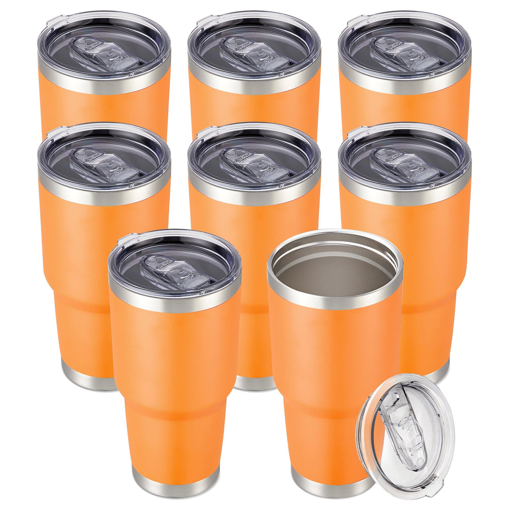 30 oz Tumbler with Lid Stainless Steel Tumblers Bulk Vacuum Insulated Cup Reusable Powder Coated Travel Mug Double Wall Leak Proof Cups Keep Cold Drinks for 12 Hours Black, Set of 8