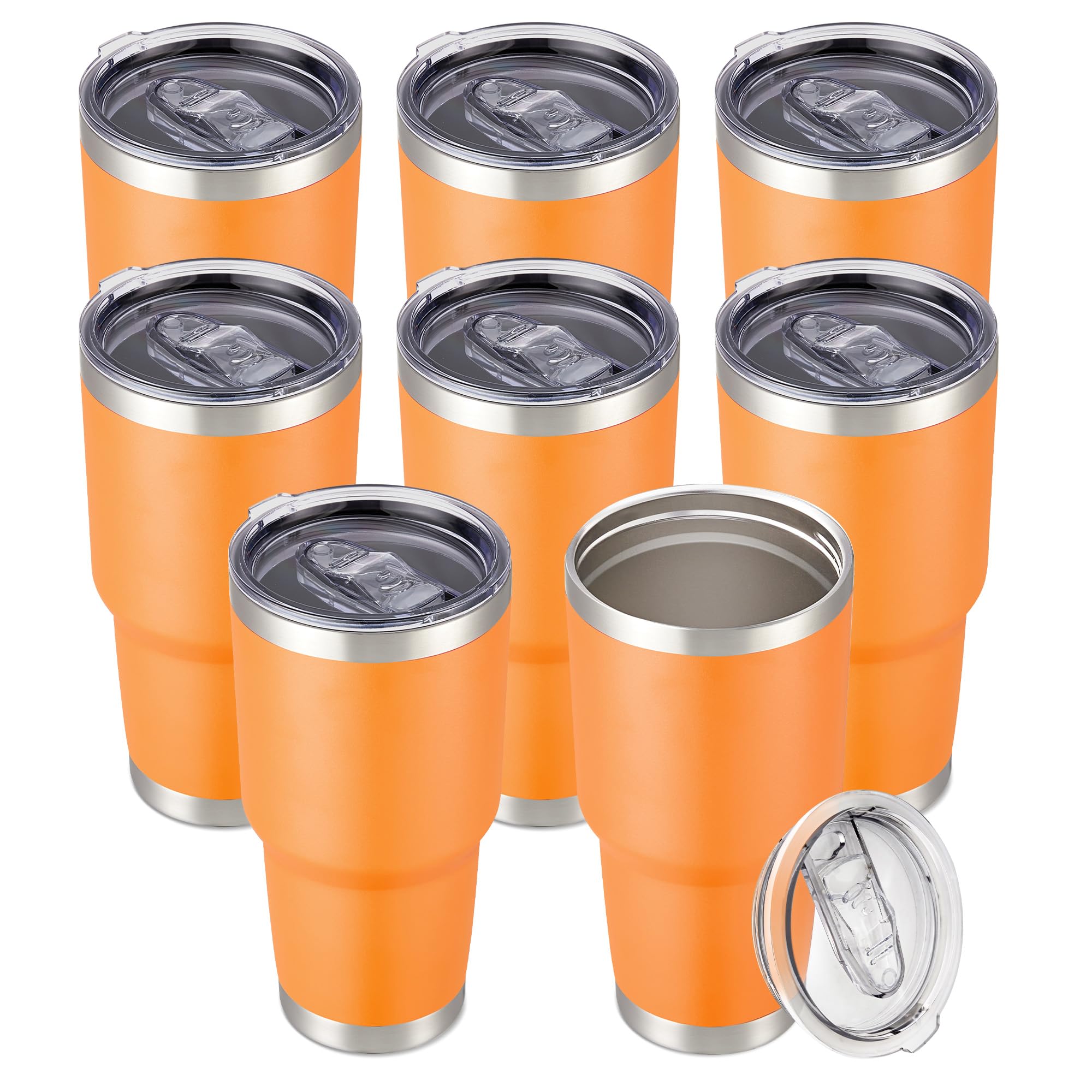 30 oz Tumbler with Lid Stainless Steel Tumblers Bulk Vacuum Insulated Cup Reusable Powder Coated Travel Mug Double Wall Leak Proof Cups Keep Cold Drinks for 12 Hours Black, Set of 8