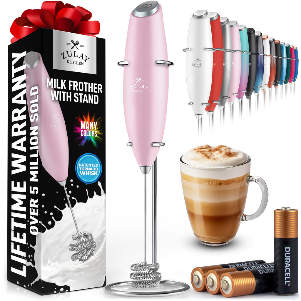 Zulay Kitchen Rechargeable Milk Frother Handheld - Frother Wand, Drink Mixer, Electric Whisk Frother, for Cappuccinos, Matcha & Protein Powder - Lux 4 Whisk 2 Speed Waterproof 2000mAh Alpha Black