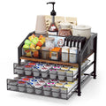 Homsorout Coffee Bar Organizer - Coffee Station for Countertop, Metal and Wood K Cup holder Storage Basket for Coffee Pods, Syrup, Cups, Stirrer, Coffee Condiment, Tea Organizer, Black and Brown