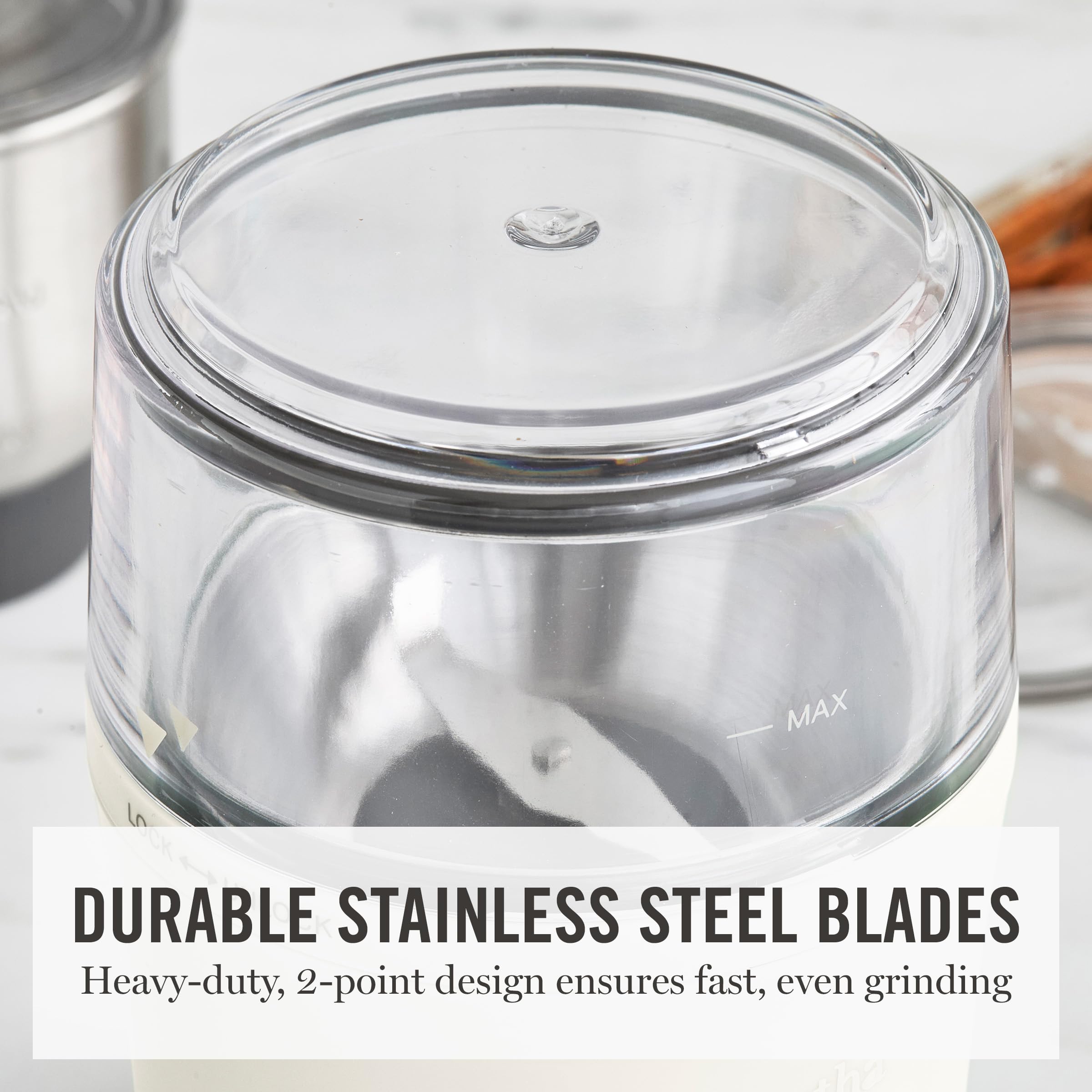 Martha Stewart Electric Coffee & Spice Grinder, Dual 2.5oz Removable Bowls, Storage Lids, Stainless Steel Blades, One Touch Pulse Control, 2-in-1 Compact, Beans & Spices, Herbs & Nuts, Honeydew Green