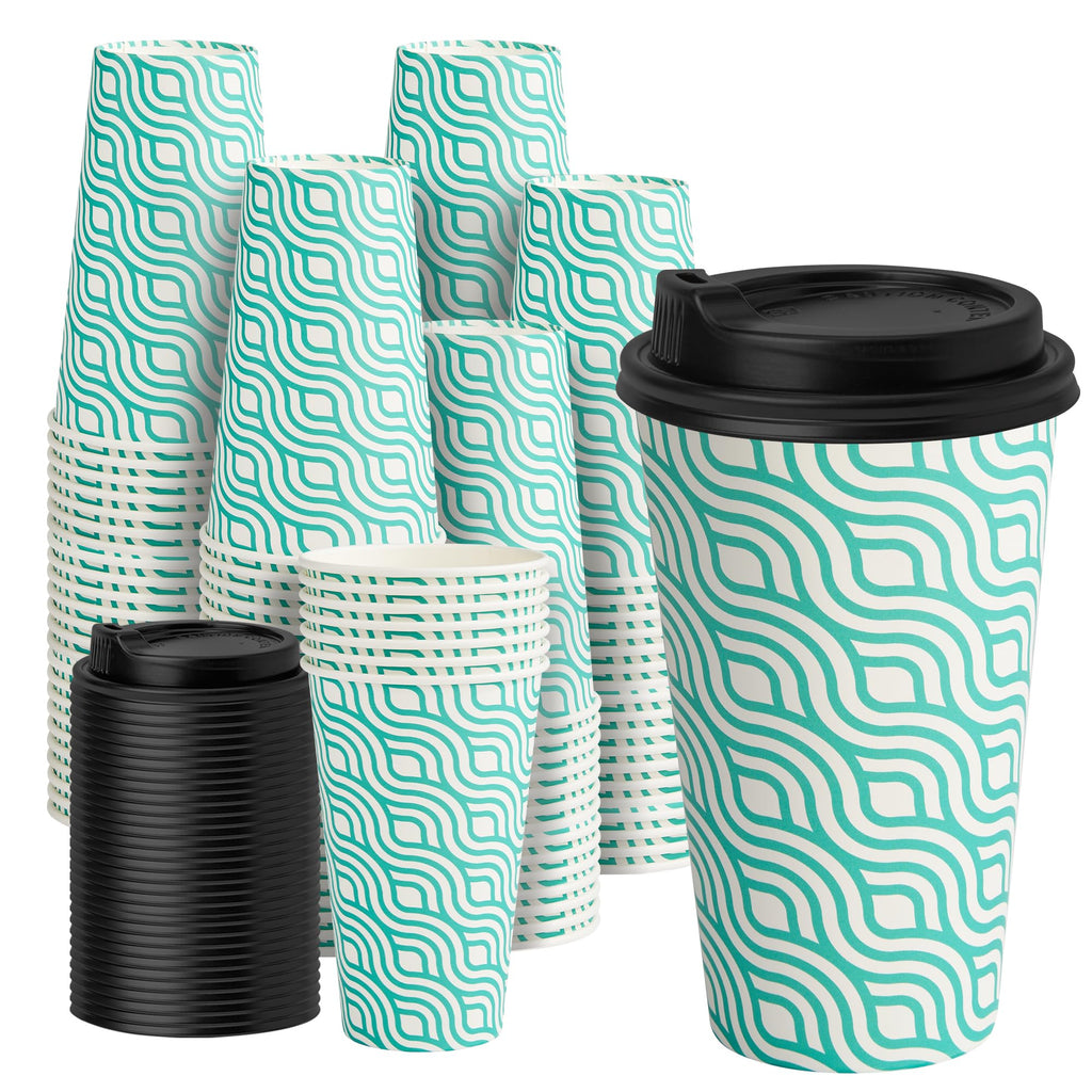 YEEHAW 100 Pack 16 oz Disposable Coffee Cups with Lids, Heat & Leak-proof Paper Cups, to Go Coffee Cups for Hot & Cold Beverage