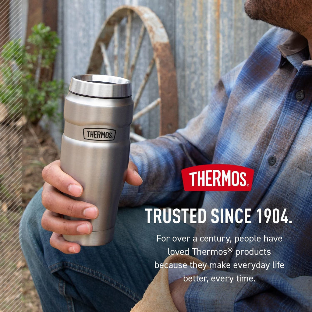 THERMOS Stainless King Vacuum-Insulated Travel Mug with Handle - 16oz, Midnight Blue - Thermos Tumbler for Hot & Cold Drinks - Leak & Sweat-Proof Stainless Steel Coffee Mug with Lid for Commuting