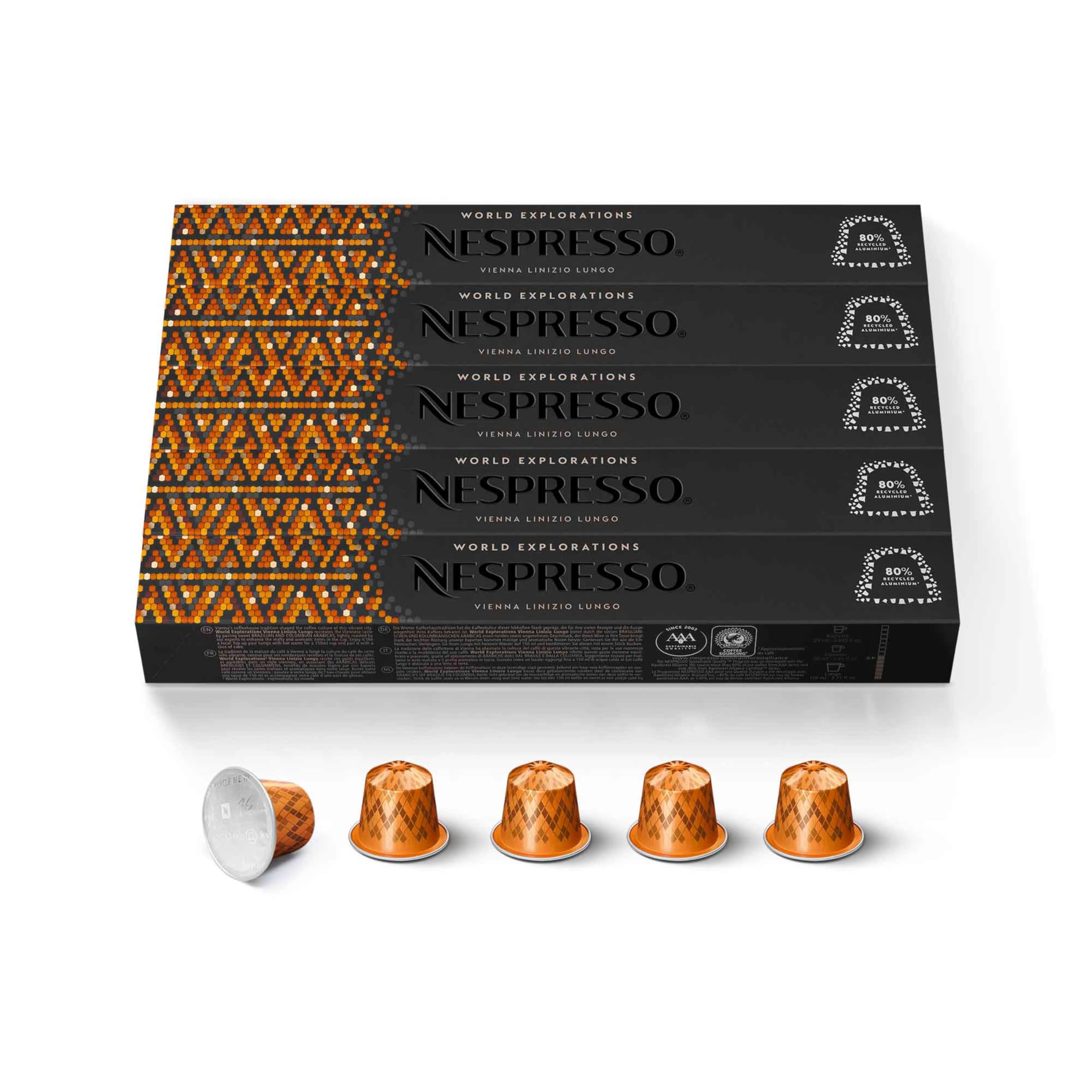 Nespresso Capsules Original Line, Morning Lungo Blends Variety Pack, Mild to Medium to Dark Roast Coffee, 50-Count Coffee Pods