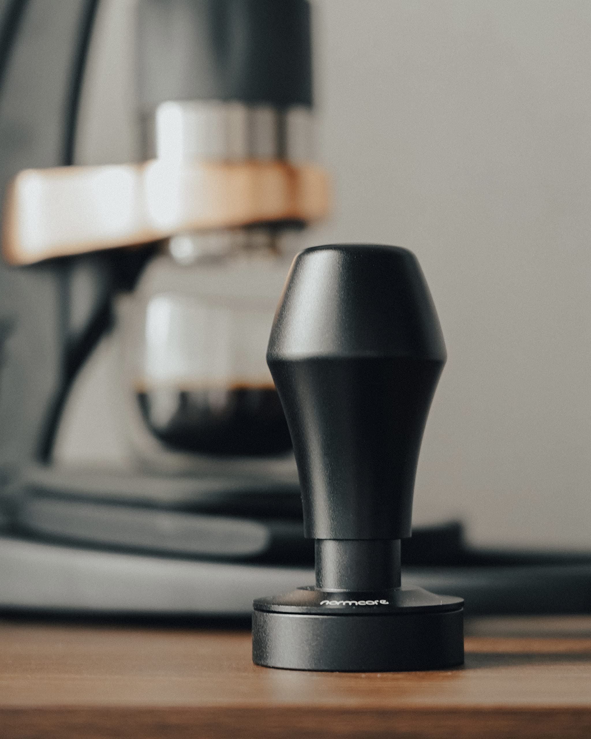 Normcore V4 Coffee Tamper 53.3mm - Spring-Loaded Tamper - Barista Espresso Tamper with 15lb / 25lb / 30lbs Replacement Springs - Anodized Aluminum Handle and Stand - Flat Base, Black