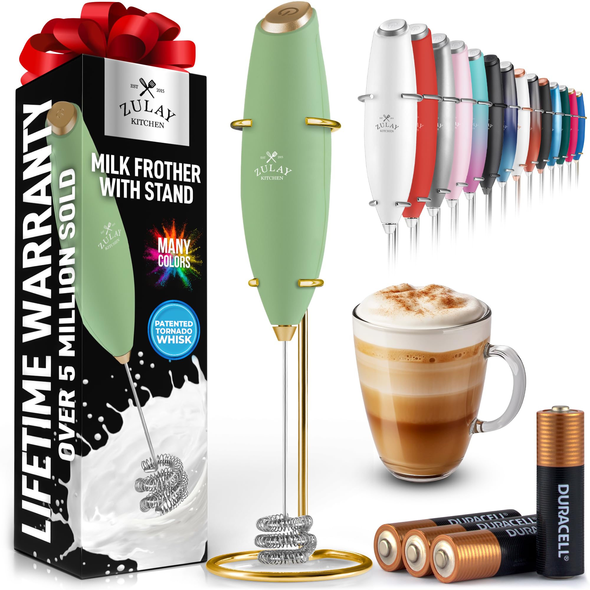 Zulay Kitchen Rechargeable Milk Frother Handheld - Frother Wand, Drink Mixer, Electric Whisk Frother, for Cappuccinos, Matcha & Protein Powder - Lux 4 Whisk 2 Speed Waterproof 2000mAh Alpha Black