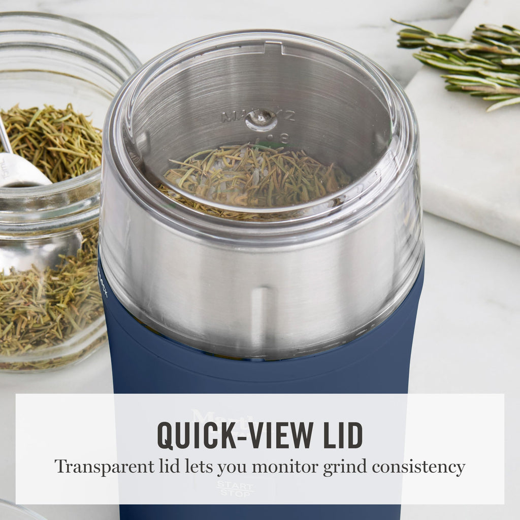 Martha Stewart Electric Coffee & Spice Grinder, Dual 2.5oz Removable Bowls, Storage Lids, Stainless Steel Blades, One Touch Pulse Control, 2-in-1 Compact, Beans & Spices, Herbs & Nuts, Honeydew Green