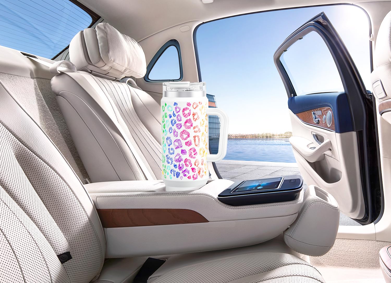 Meoky 32 oz Tumbler with Handle, Insulated Tumbler with Lid and Straw, Stainless Steel Travel Mug, Keeps Cold for 24 Hours, 100% Leak Proof, Fits in Car Cup Holder (Night)