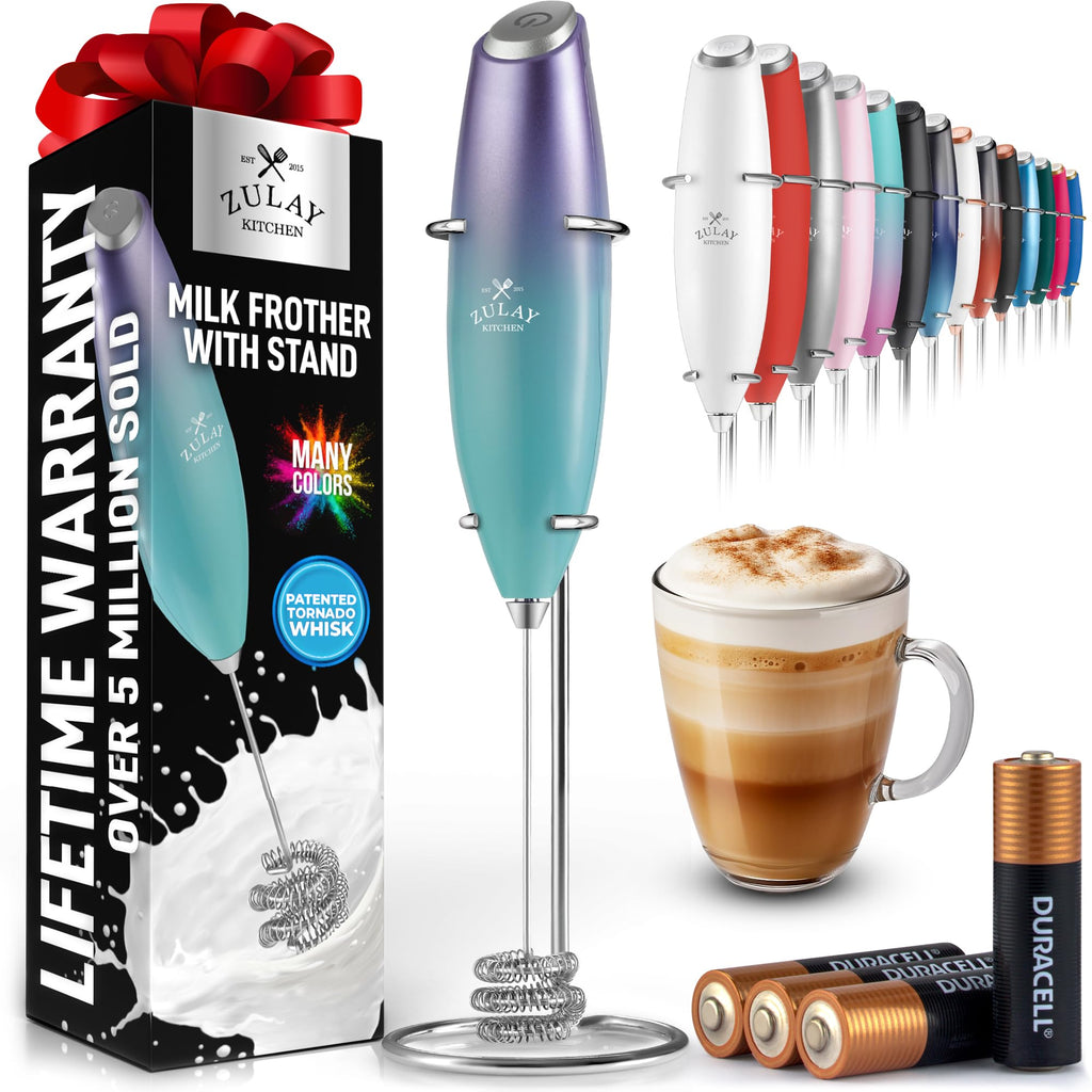 Zulay Kitchen Rechargeable Milk Frother Handheld - Frother Wand, Drink Mixer, Electric Whisk Frother, for Cappuccinos, Matcha & Protein Powder - Lux 4 Whisk 2 Speed Waterproof 2000mAh Alpha Black