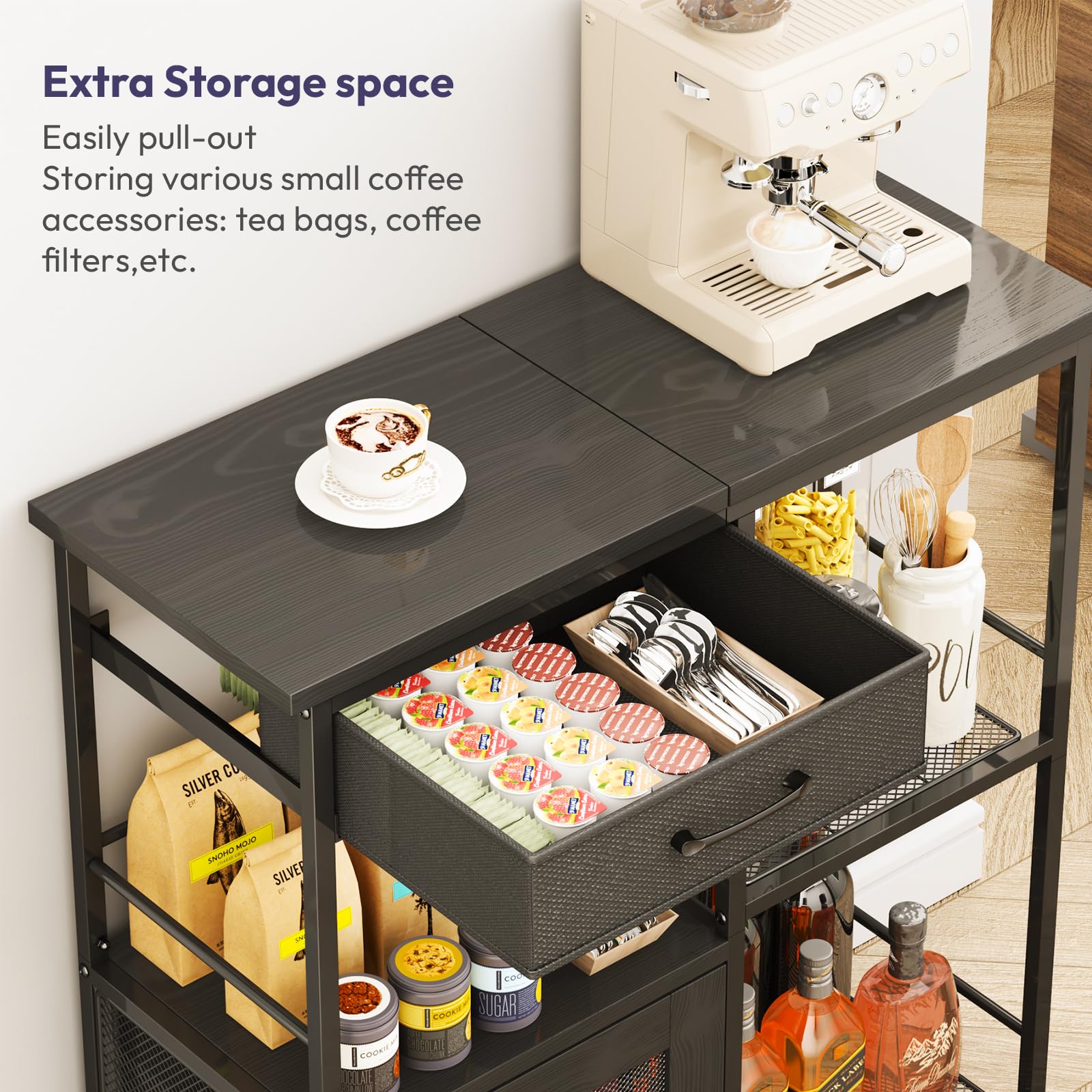 SWTYMIKI Coffee Bar Cabinet for Home - Farmhouse Coffee Stand Station Multi-Purpose Buffet Sideboard Cabinet with Drawers - Kitchen Bar Table for Living Room, Corner, Small Space, Espresso