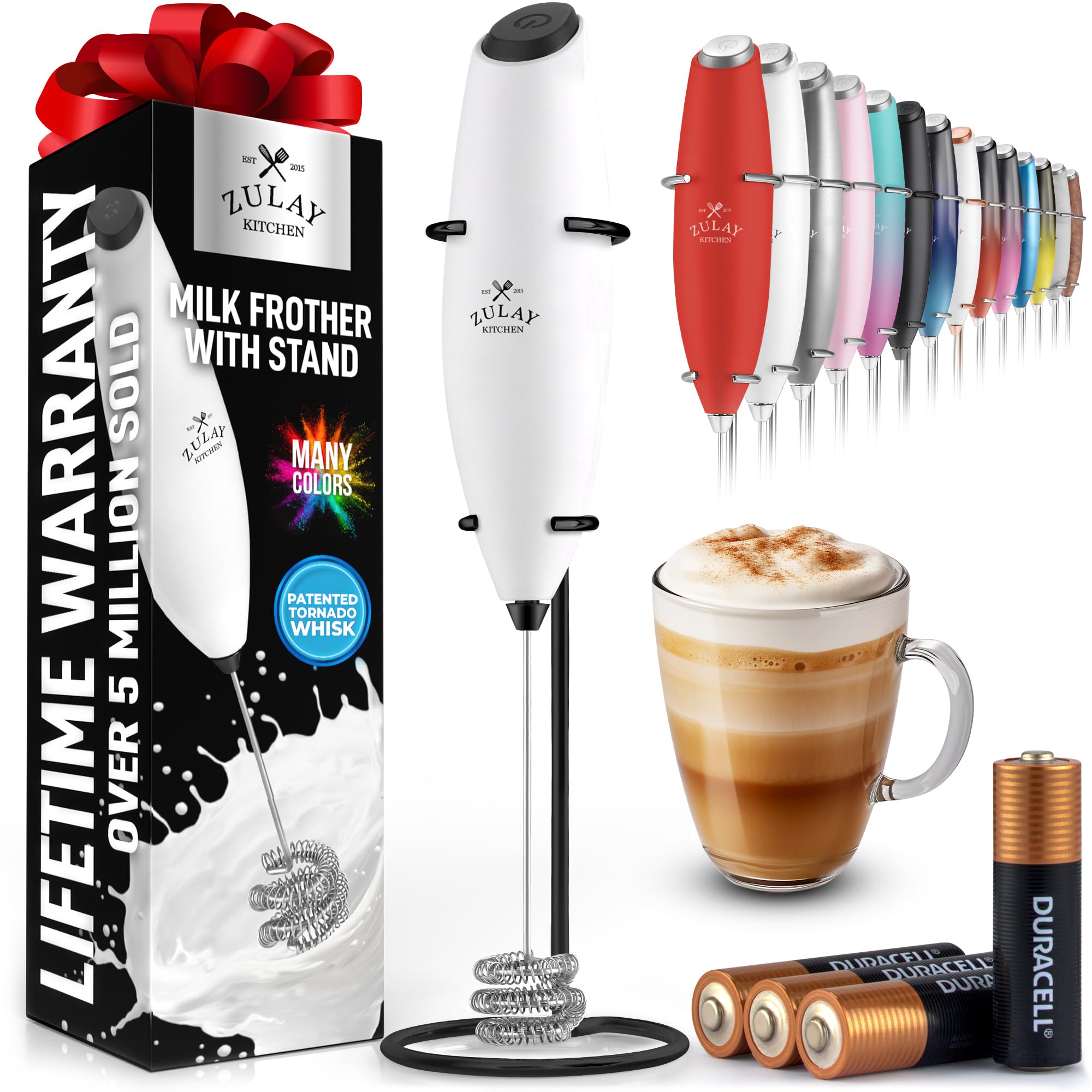 Zulay Kitchen Rechargeable Milk Frother Handheld - Frother Wand, Drink Mixer, Electric Whisk Frother, for Cappuccinos, Matcha & Protein Powder - Lux 4 Whisk 2 Speed Waterproof 2000mAh Alpha Black