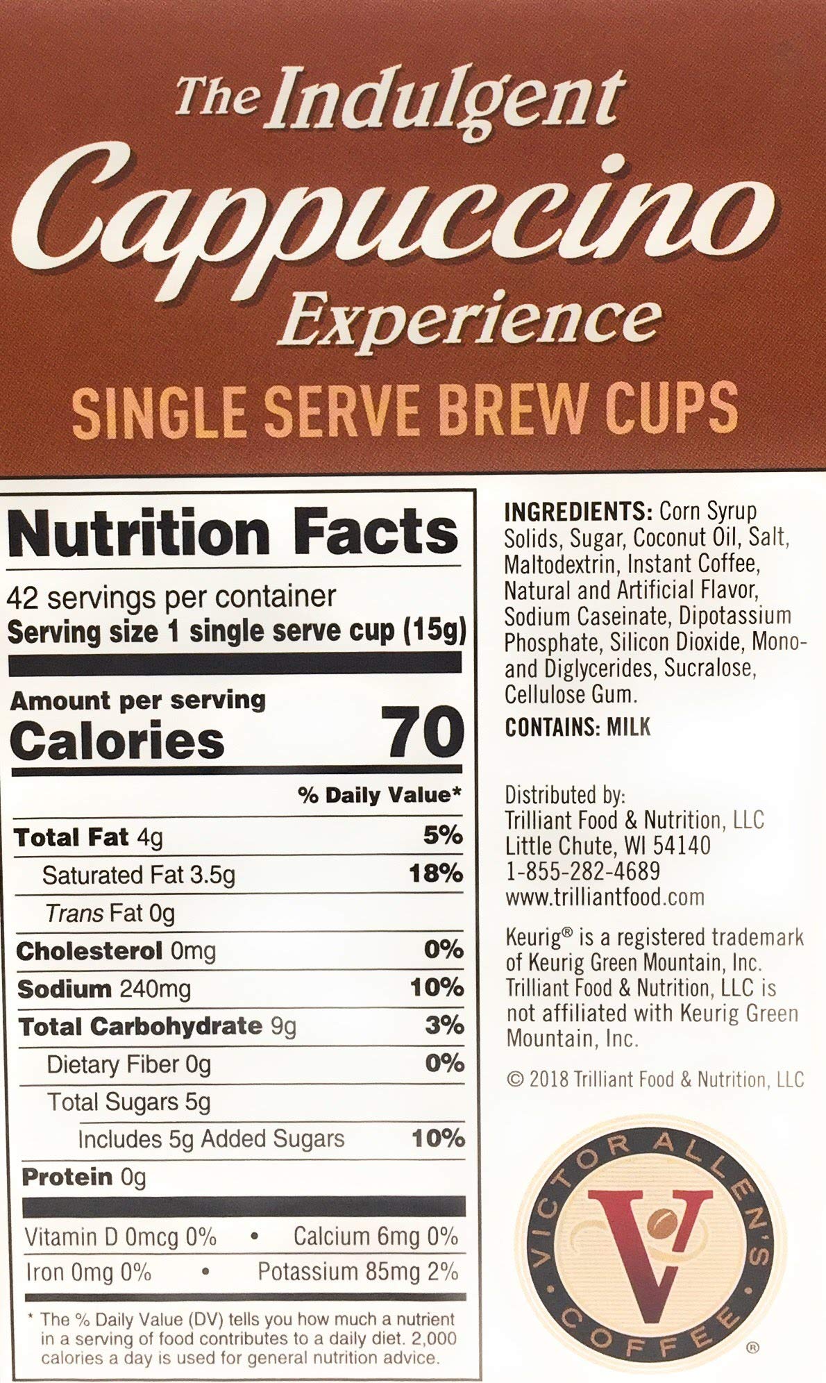 Victor Allen's Coffee White Chocolate Caramel Flavored Cappuccino, 42 Count, Single Serve Cups for Keurig K-Cup Brewers
