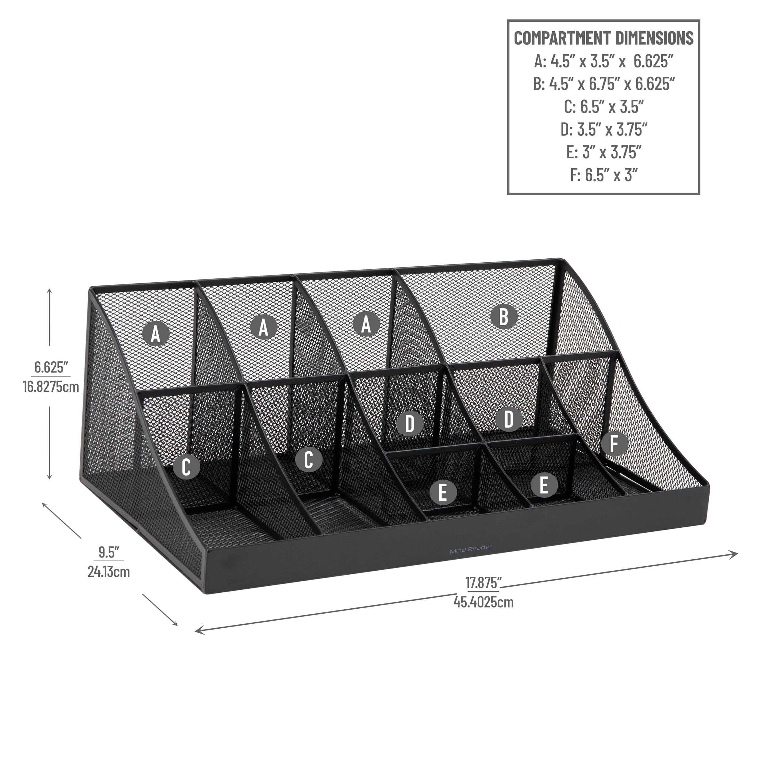 Mind Reader Cup and Condiment Station, Countertop Organizer, Coffee Bar, Kitchen, Stirrers, 17.875"L x 9.5"W x 6.625"H, Black