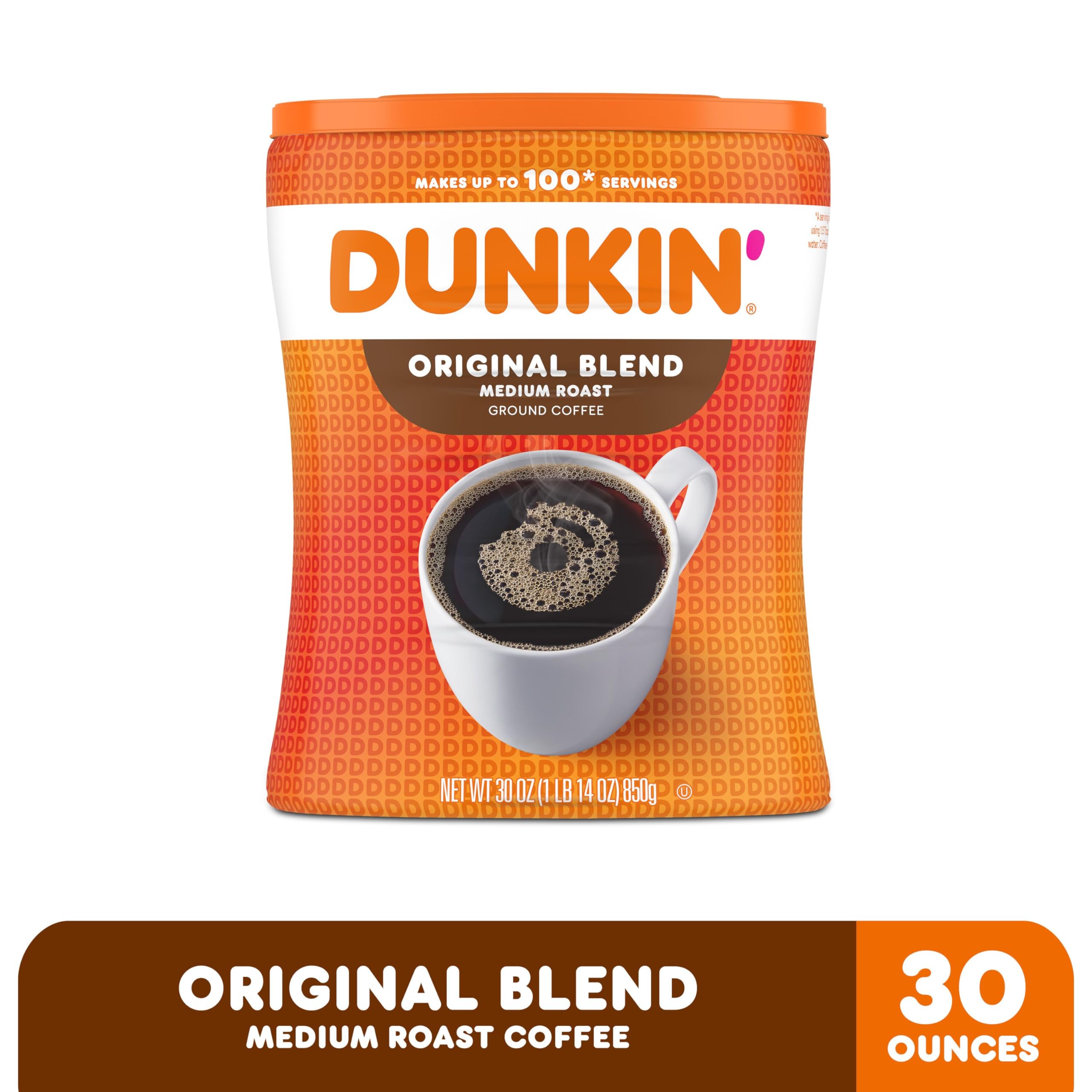 Dunkin’ Original Blend Medium Roast Ground Coffee, 30 Oz. Canister