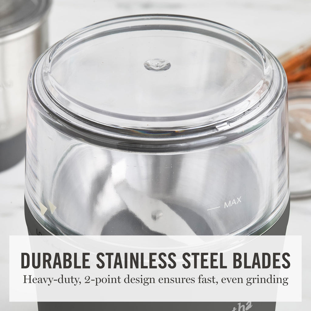 Martha Stewart Electric Coffee & Spice Grinder, Dual 2.5oz Removable Bowls, Storage Lids, Stainless Steel Blades, One Touch Pulse Control, 2-in-1 Compact, Beans & Spices, Herbs & Nuts, Honeydew Green