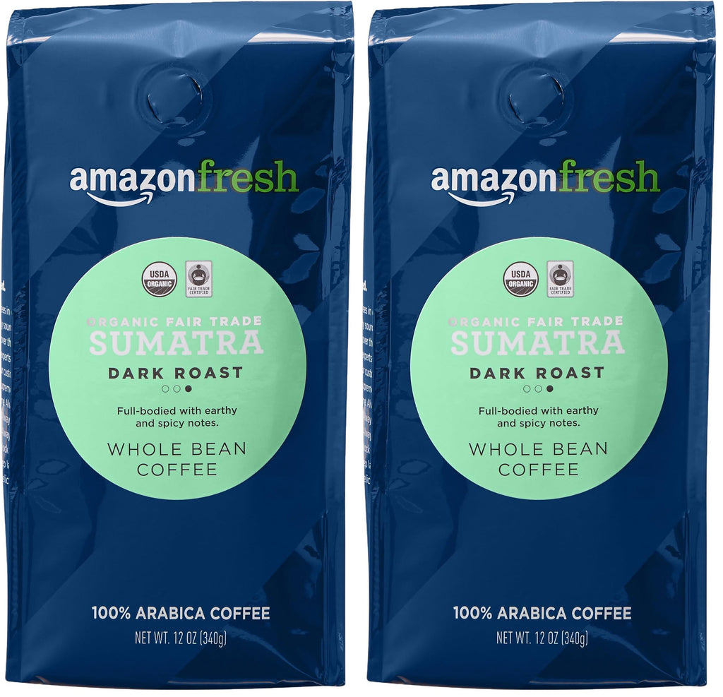 Amazon Fresh, Organic Fair Trade Peru Whole Bean Coffee, Medium Roast, 12 Oz