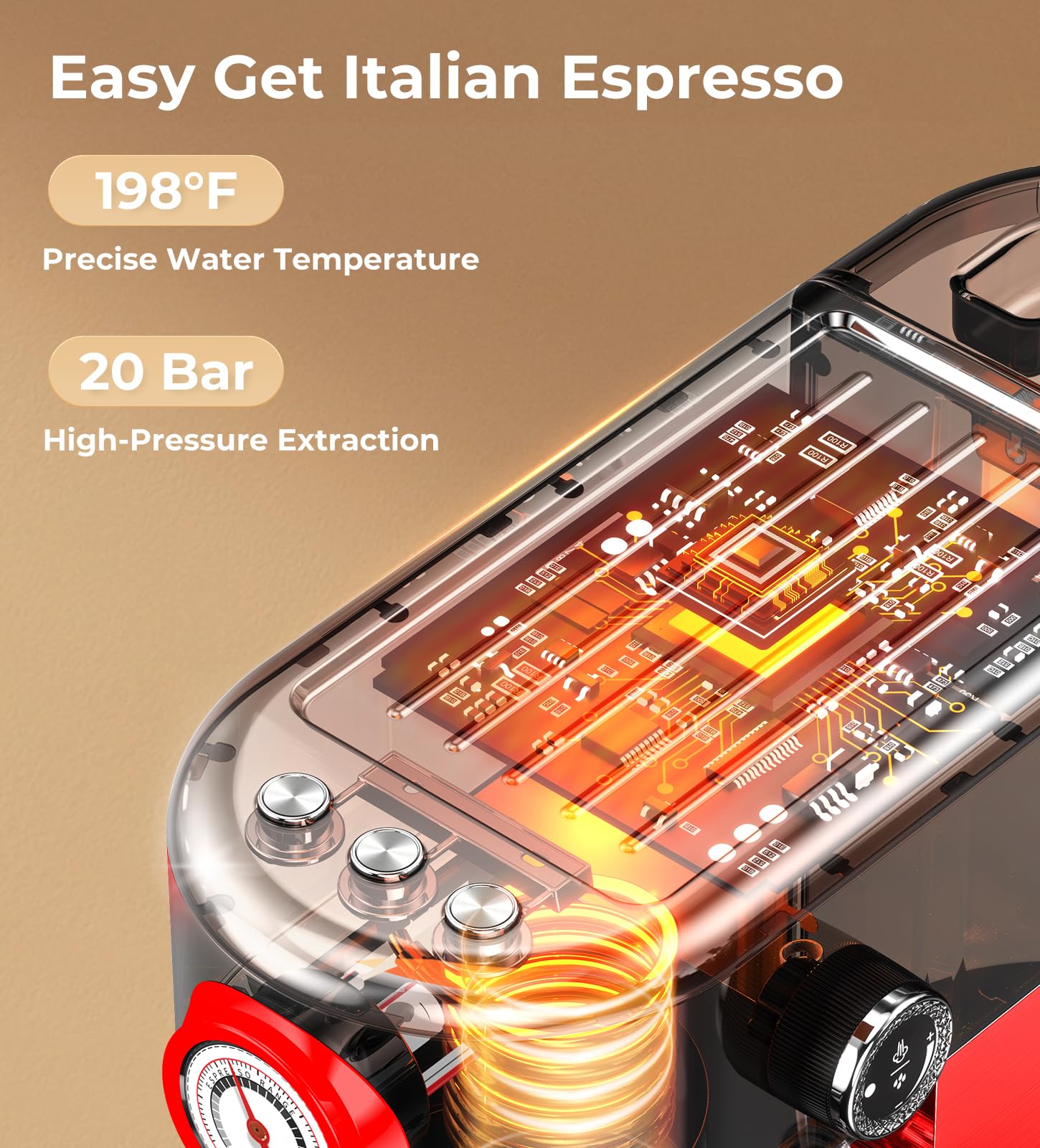 atatix Espresso Machine with Milk Frother, 20 Bar Pressure Espresso Maker, with 44OZ Removable Tank, Compact Stainless Steel Coffee Machine for Home, Office, Latte, Cappuccino, Macchiato, Silver