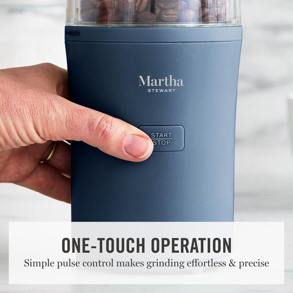 Martha Stewart Electric Coffee & Spice Grinder, Dual 2.5oz Removable Bowls, Storage Lids, Stainless Steel Blades, One Touch Pulse Control, 2-in-1 Compact, Beans & Spices, Herbs & Nuts, Honeydew Green