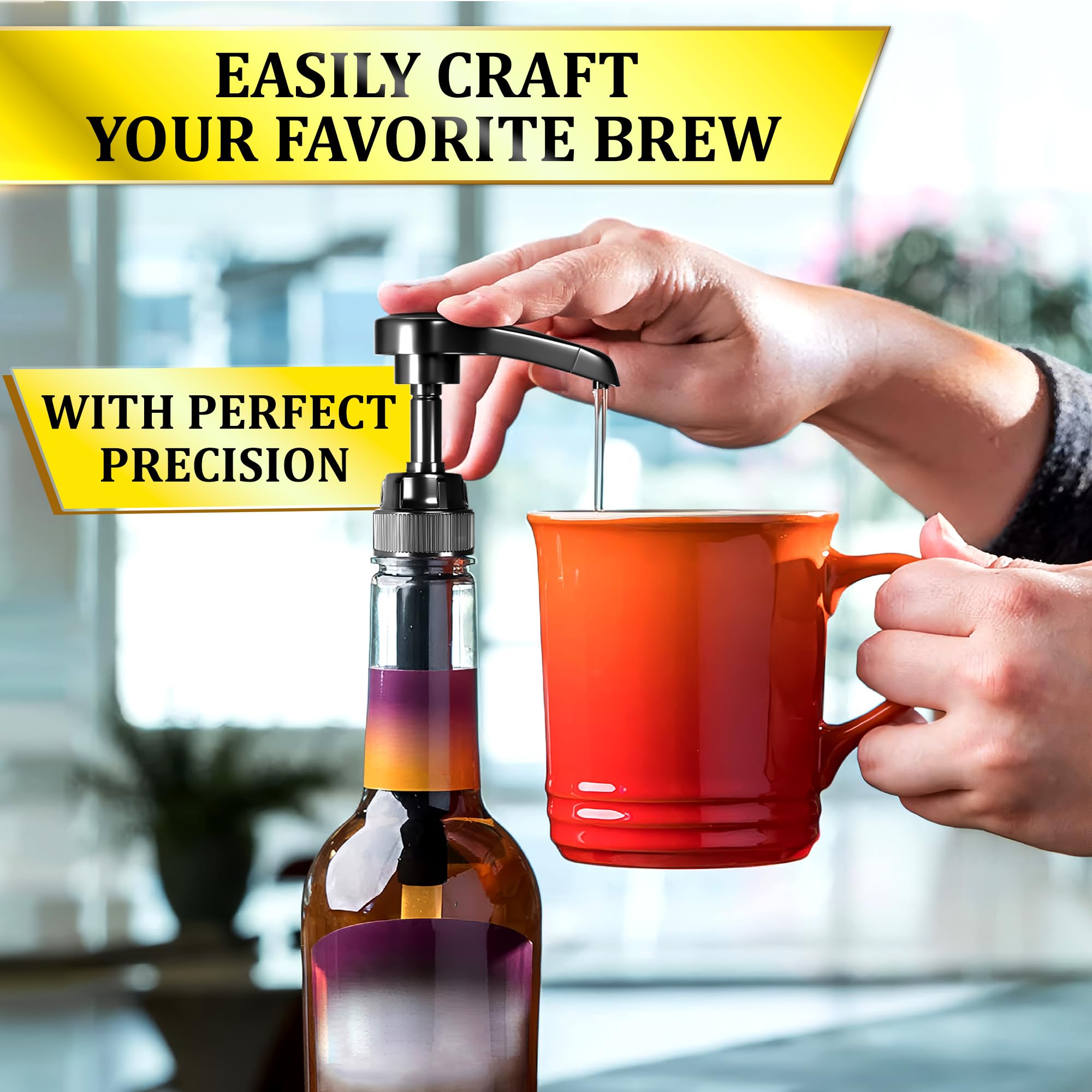 4 Pcs Coffee Syrup Pump Dispenser - Works as Skinny and Torani Syrup Pump - Fits Various 25.4 oz Bottles, Precise Dispensing 0.3oz & Lockable Design, Easy to Use & Clean, Ideal for Liquids