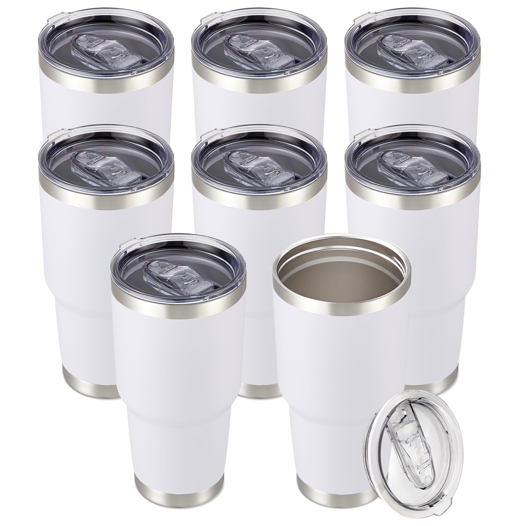 30 oz Tumbler with Lid Stainless Steel Tumblers Bulk Vacuum Insulated Cup Reusable Powder Coated Travel Mug Double Wall Leak Proof Cups Keep Cold Drinks for 12 Hours Black, Set of 8