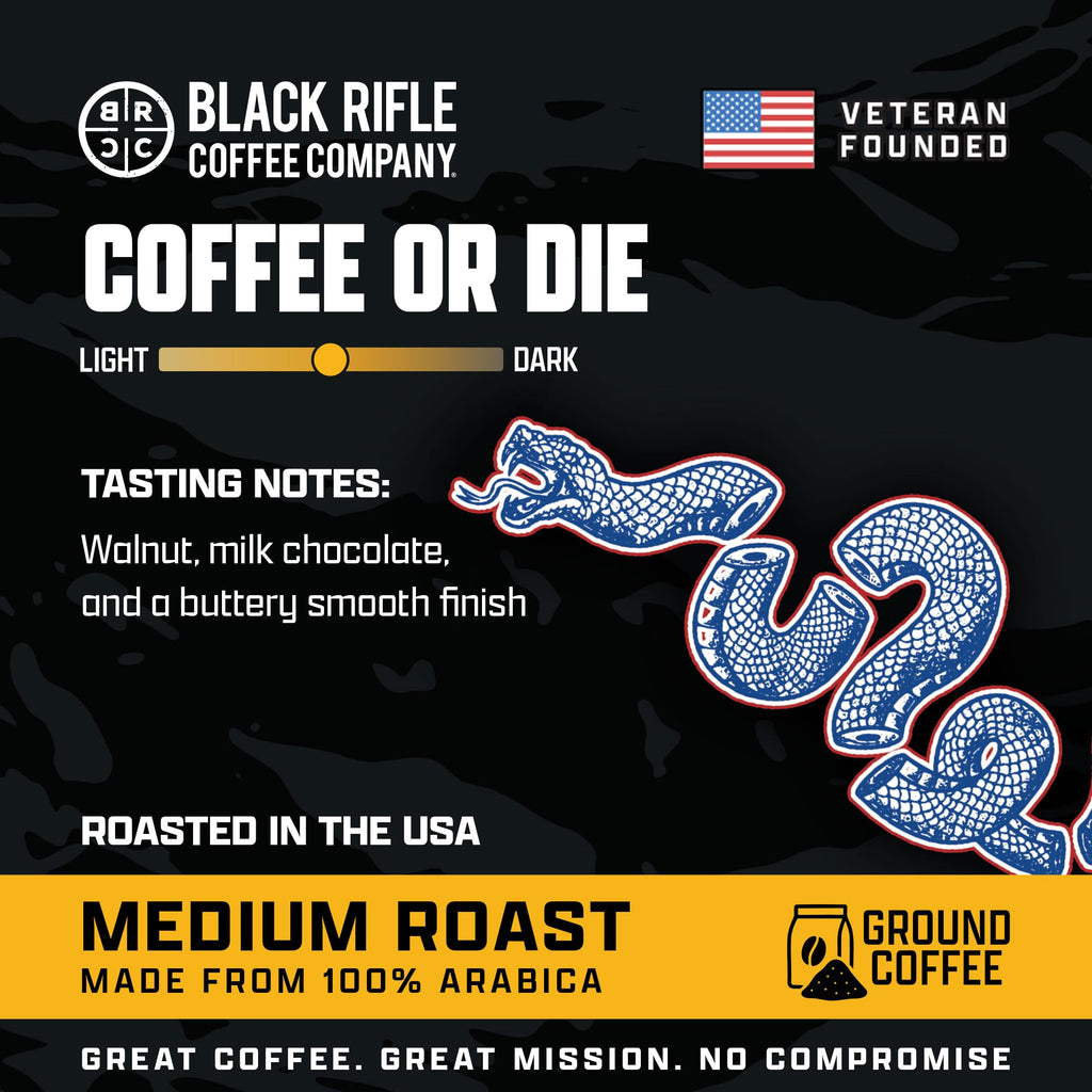 Black Rifle Coffee Company Just Black, 18oz Bag, Ground Coffee Medium Roast - Roasted Blend Made from Arabica Beans - Colombian & Brazilian Beans - Veteran Founded & American Made
