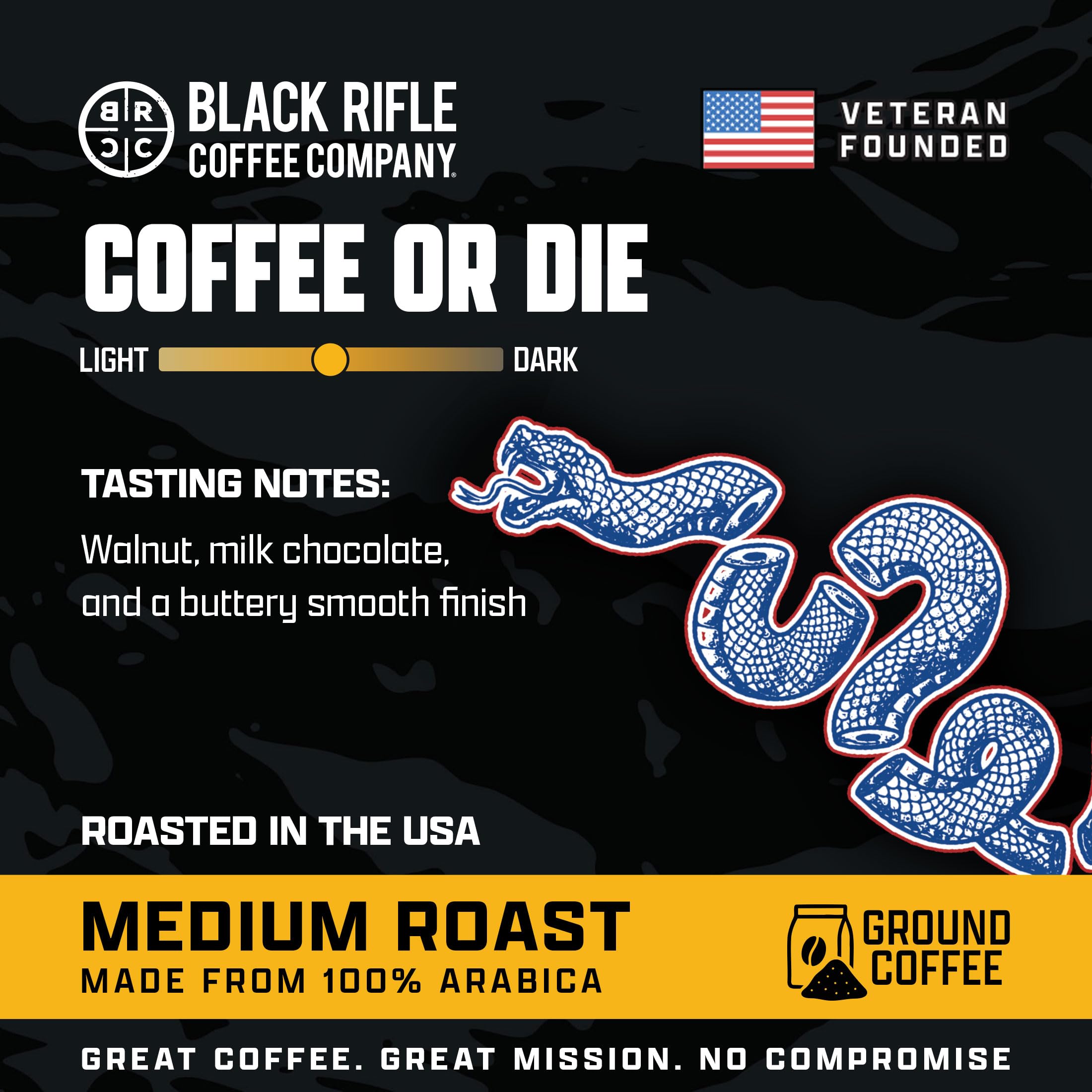 Black Rifle Coffee Company Just Black, 18oz Bag, Ground Coffee Medium Roast - Roasted Blend Made from Arabica Beans - Colombian & Brazilian Beans - Veteran Founded & American Made