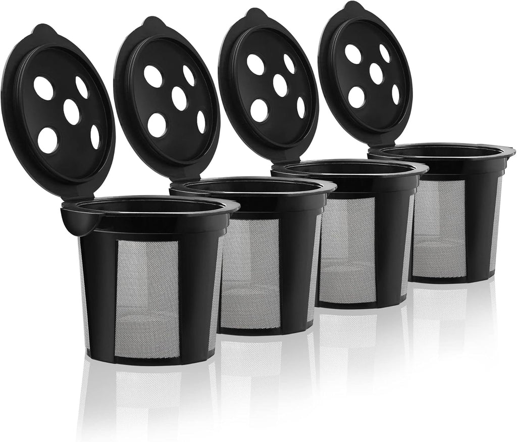 4 Reusable K Cups for Keurig K Supreme, K Supreme Plus, K Slim with Multistream Technology, K-Duo Hot & Iced Single Serve (Gen 2) - 4 Black Refillable Kcups Coffee Filters for Keurig Coffee Makers