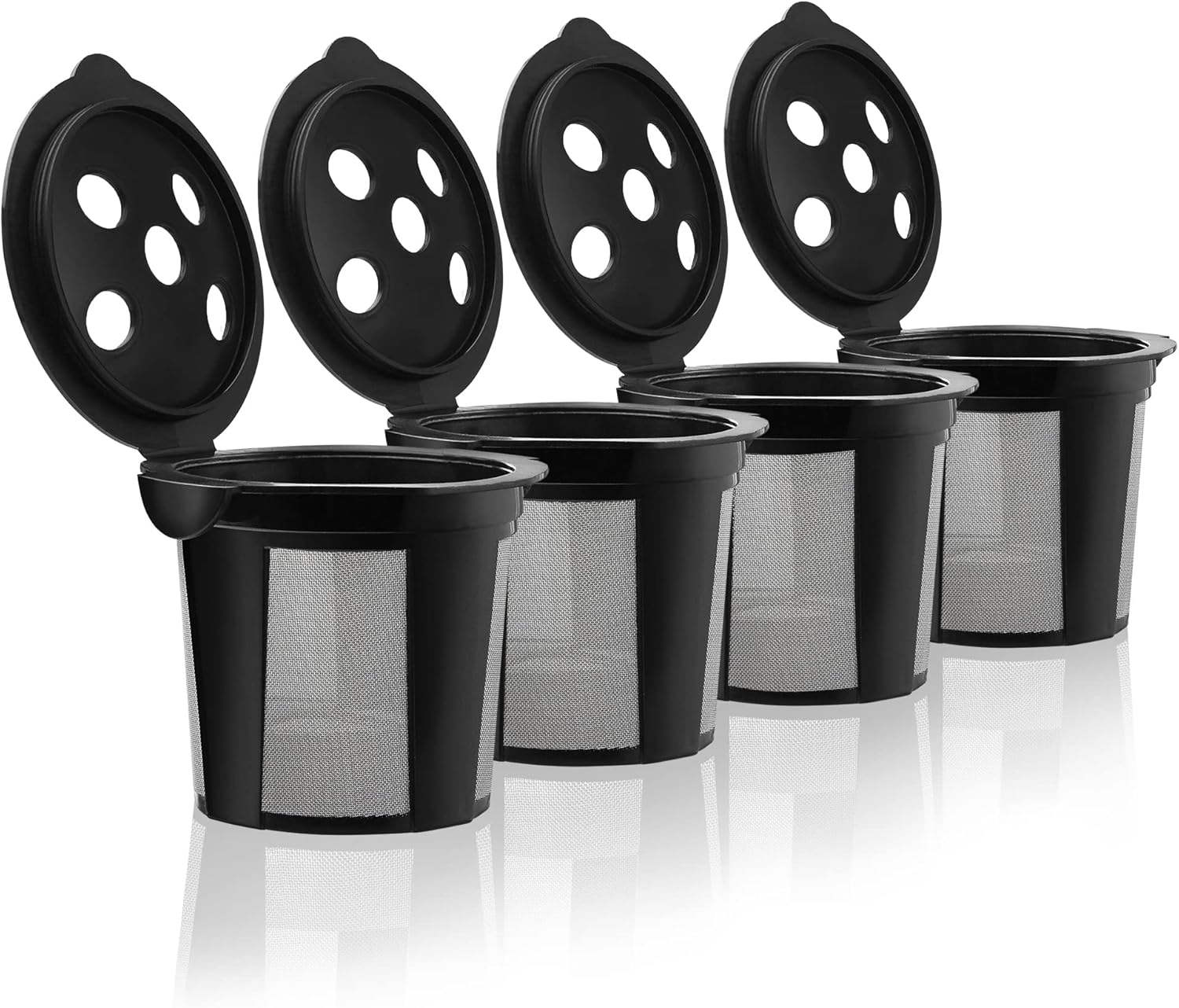 4 Reusable K Cups for Keurig K Supreme, K Supreme Plus, K Slim with Multistream Technology, K-Duo Hot & Iced Single Serve (Gen 2) - 4 Black Refillable Kcups Coffee Filters for Keurig Coffee Makers