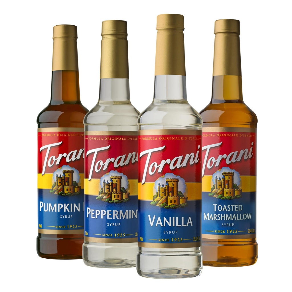 Torani Variety Pack Caramel, French Vanilla, Vanilla & Hazelnut, 25.4 Ounces (Pack of 4)