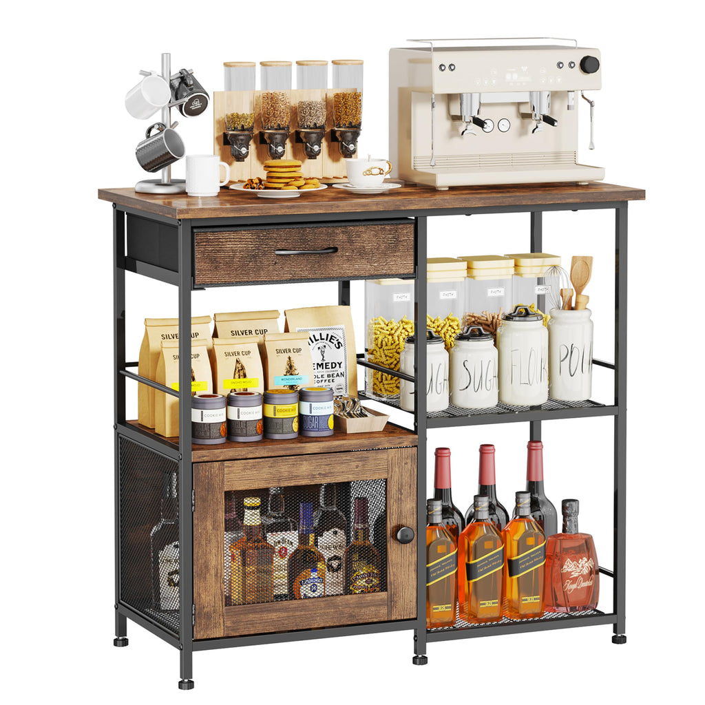 SWTYMIKI Coffee Bar Cabinet for Home - Farmhouse Coffee Stand Station Multi-Purpose Buffet Sideboard Cabinet with Drawers - Kitchen Bar Table for Living Room, Corner, Small Space, Espresso