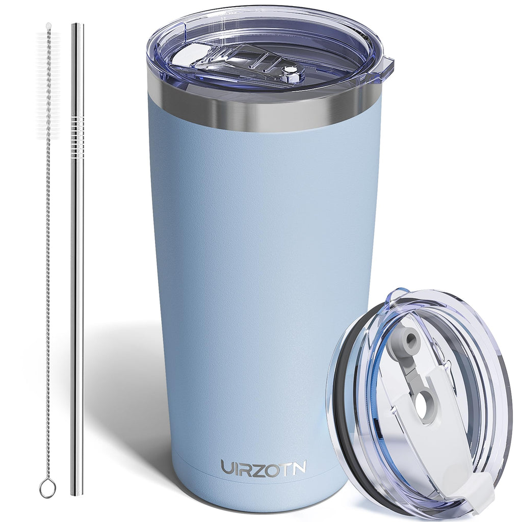 Travel Coffee Tumbler 20oz, Travel Coffee Mug with Dual Lids and Straw, Stainless Steel Double Wall Vacuum Insulated Tumbler for Hot/Iced Drinks (Textured Matte, Navy Blue)