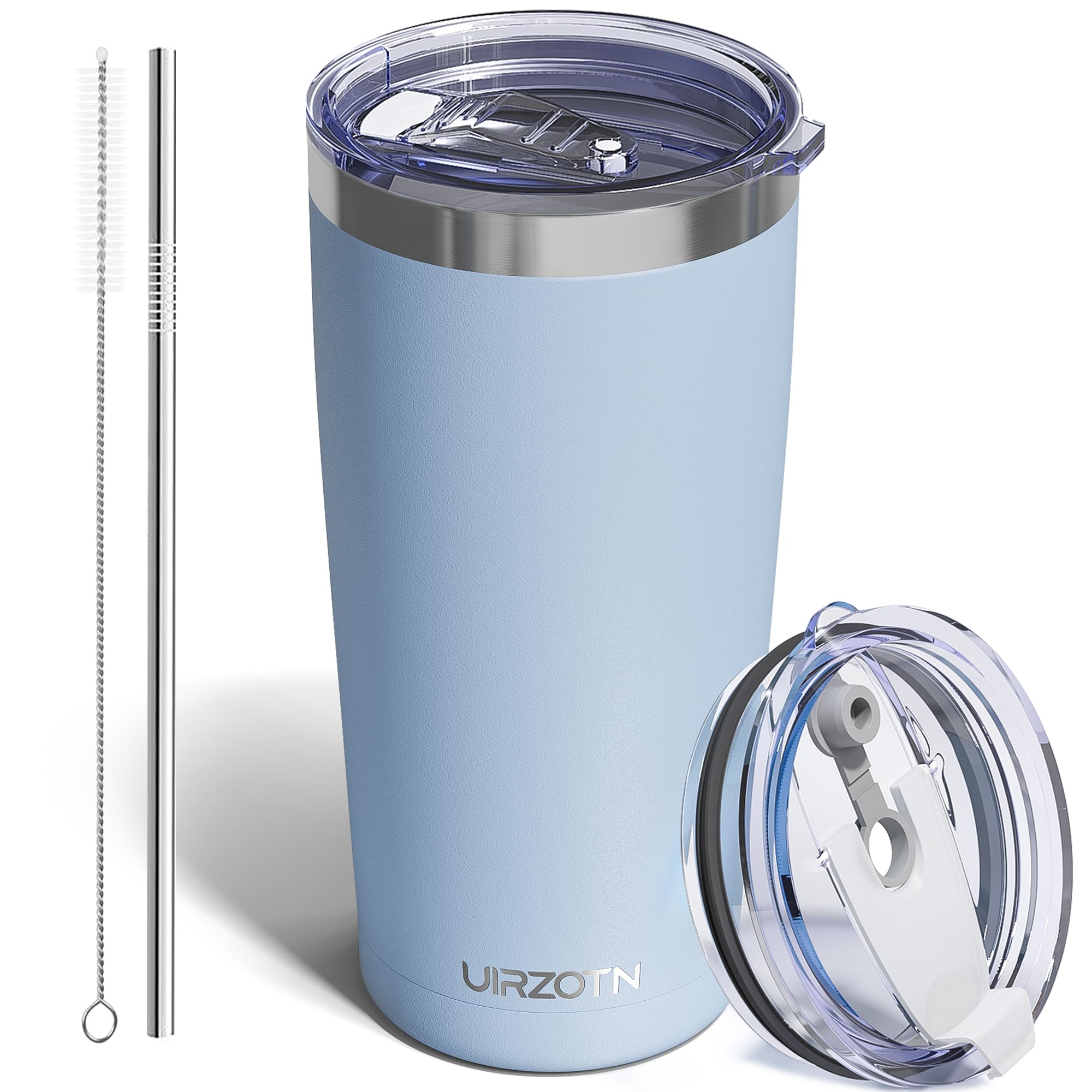 Travel Coffee Tumbler 20oz, Travel Coffee Mug with Dual Lids and Straw, Stainless Steel Double Wall Vacuum Insulated Tumbler for Hot/Iced Drinks (Textured Matte, Navy Blue)
