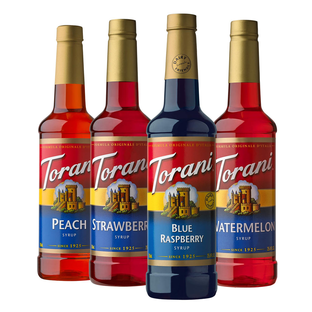 Torani Variety Pack Caramel, French Vanilla, Vanilla & Hazelnut, 25.4 Ounces (Pack of 4)