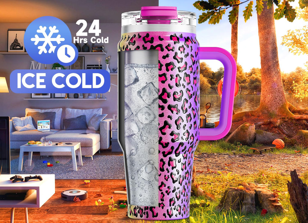 Meoky 32 oz Tumbler with Handle, Insulated Tumbler with Lid and Straw, Stainless Steel Travel Mug, Keeps Cold for 24 Hours, 100% Leak Proof, Fits in Car Cup Holder (Night)