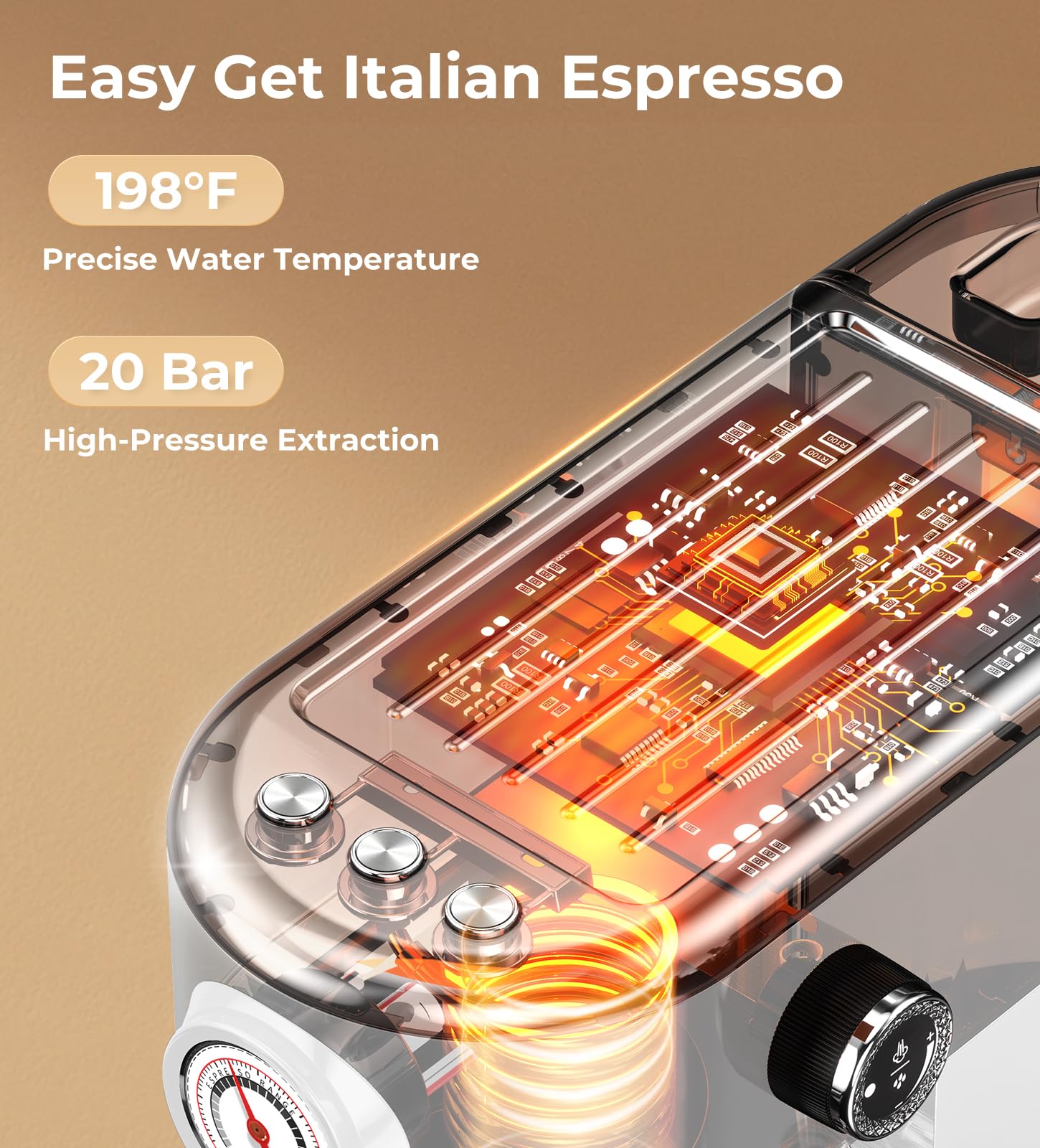 atatix Espresso Machine with Milk Frother, 20 Bar Pressure Espresso Maker, with 44OZ Removable Tank, Compact Stainless Steel Coffee Machine for Home, Office, Latte, Cappuccino, Macchiato, Silver